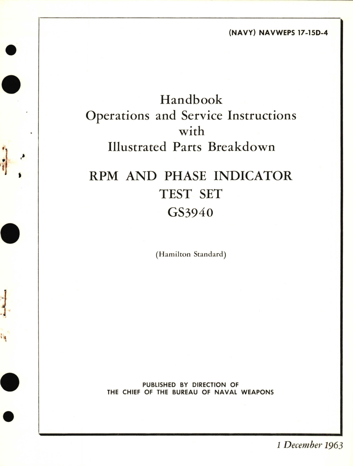 Sample page 1 from AirCorps Library document: Operation and Service Instructions with Illustrated Parts Breakdown for RPM and Phase Indicator Test Set GS3940 