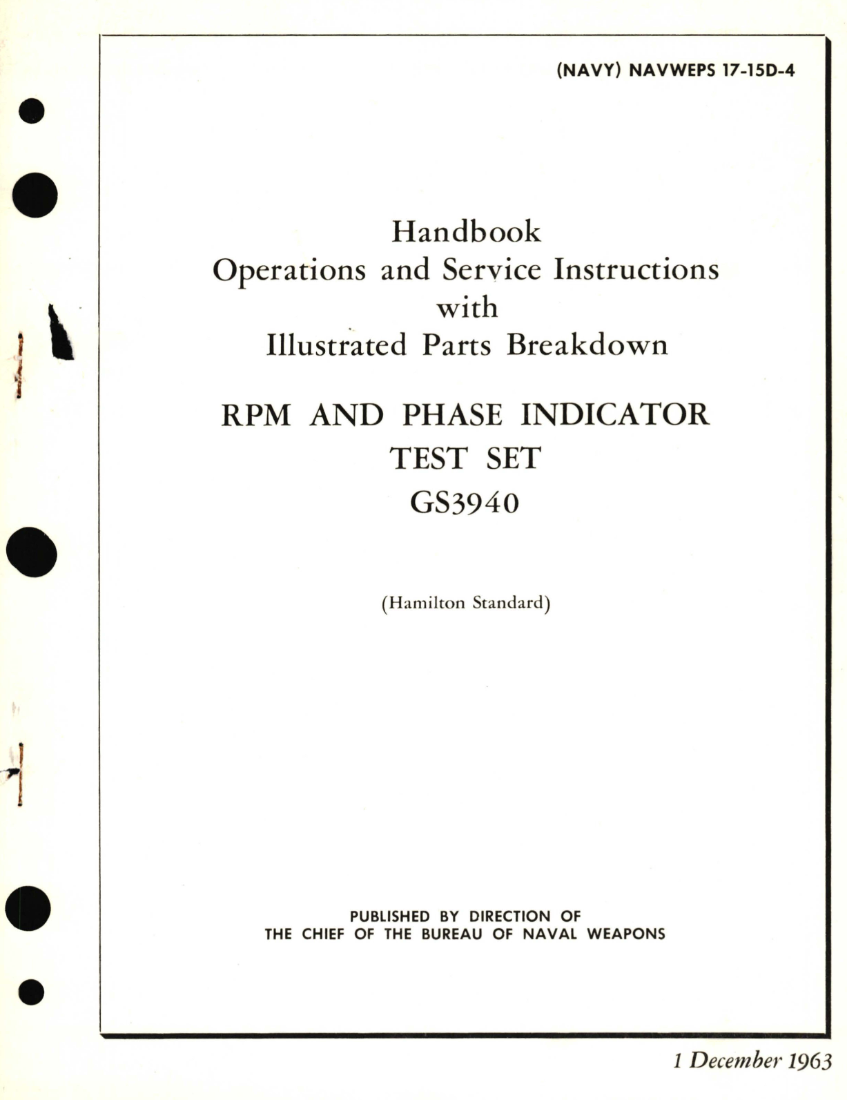 Sample page 1 from AirCorps Library document: Operation and Service Instructions with Illustrated Parts Breakdown for RPM & Phase Indicator Test Set GS3940