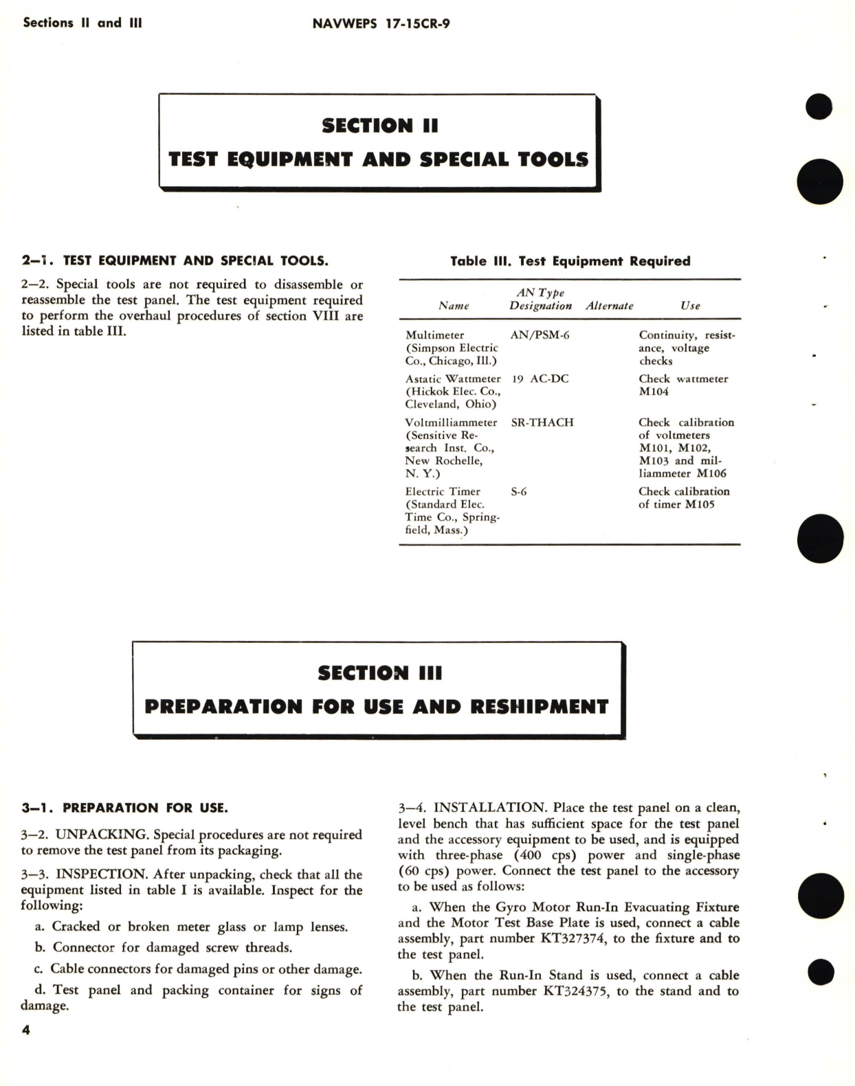 Sample page 7 from AirCorps Library document: Operation and Service Instructions with Illustrated Parts Breakdown for Gyro Motor Test Panel Part No. KT426193 