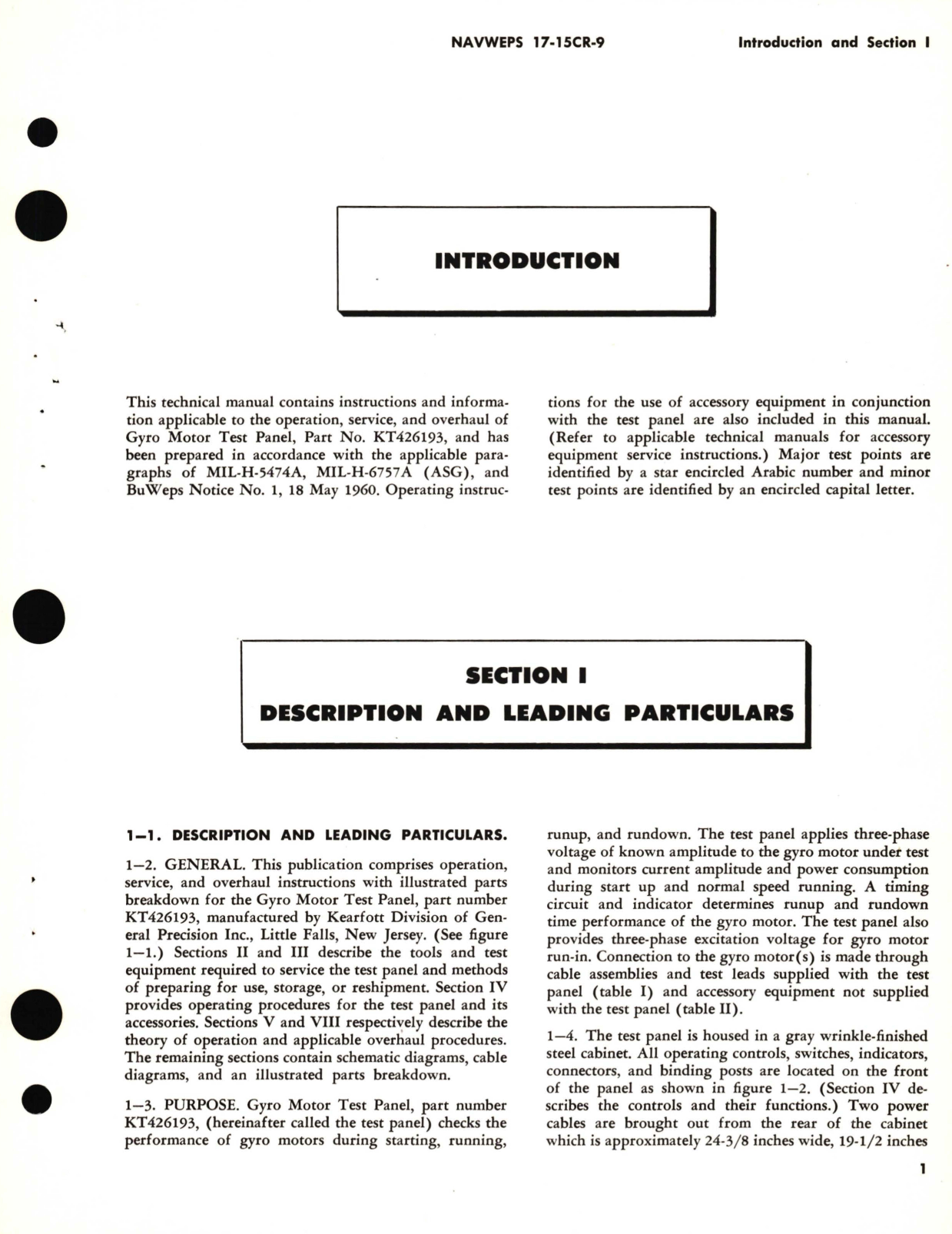 Sample page 5 from AirCorps Library document: Operation and Service Instructions with Illustrated Parts Breakdown for Gyro Motor Test Panel Part No. KT426193