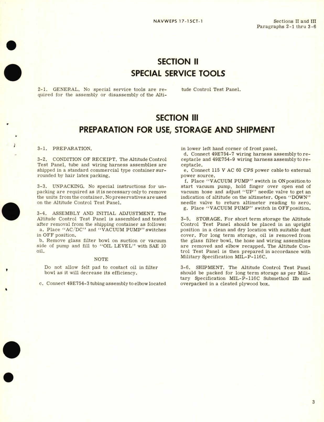 Sample page 7 from AirCorps Library document: Operation and Service Instructions with Parts Breakdown for Altitude Control Test Panel Part No. 49E754-1