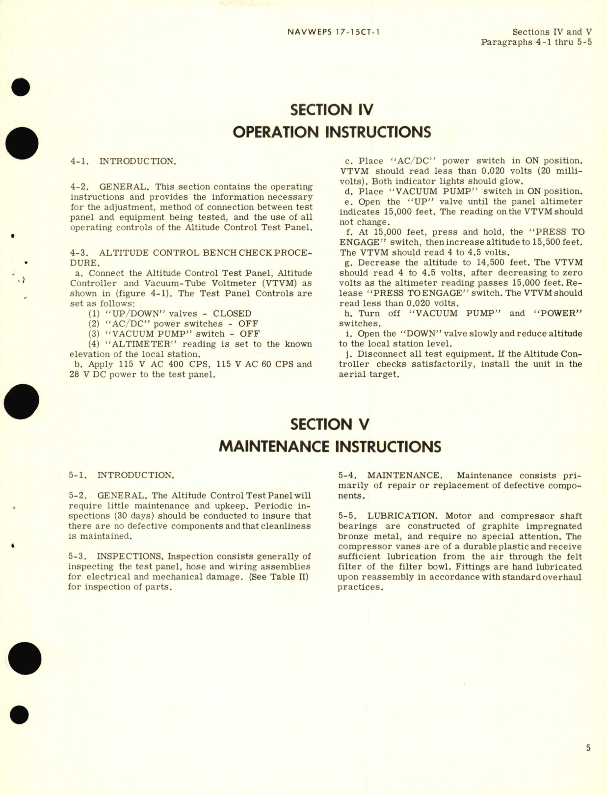 Sample page 9 from AirCorps Library document: Operation and Service Instructions with Parts Breakdown for Altitude Control Test Panel Part No. 49E754-1