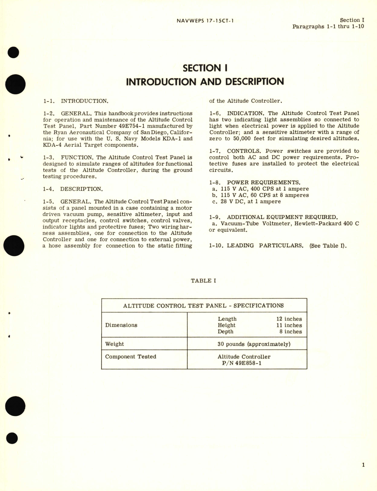 Sample page 5 from AirCorps Library document: Operation and Service with Parts Breakdown for Altitude Control Test Panel Part No. 49E754-1 