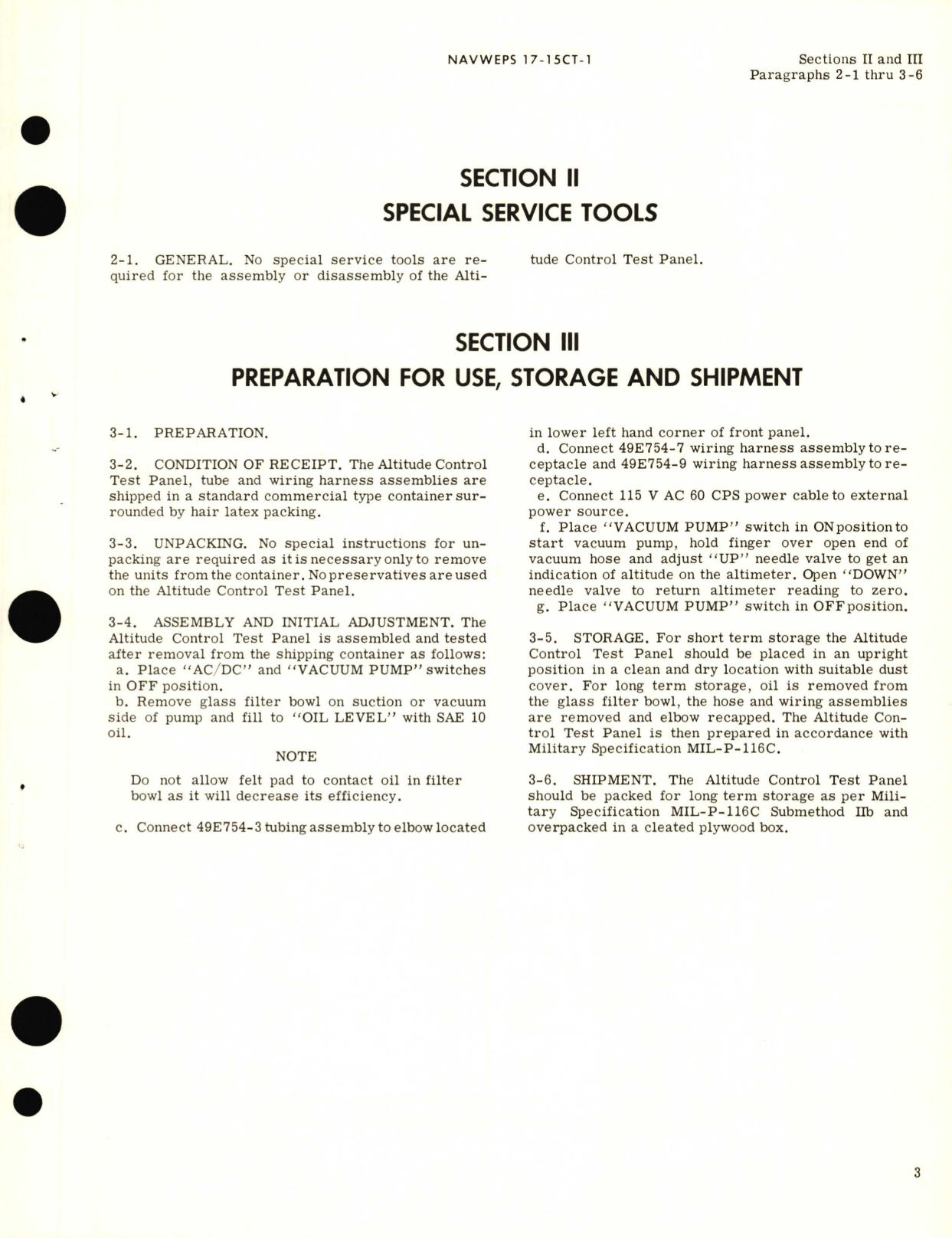 Sample page 7 from AirCorps Library document: Operation and Service with Parts Breakdown for Altitude Control Test Panel Part No. 49E754-1 