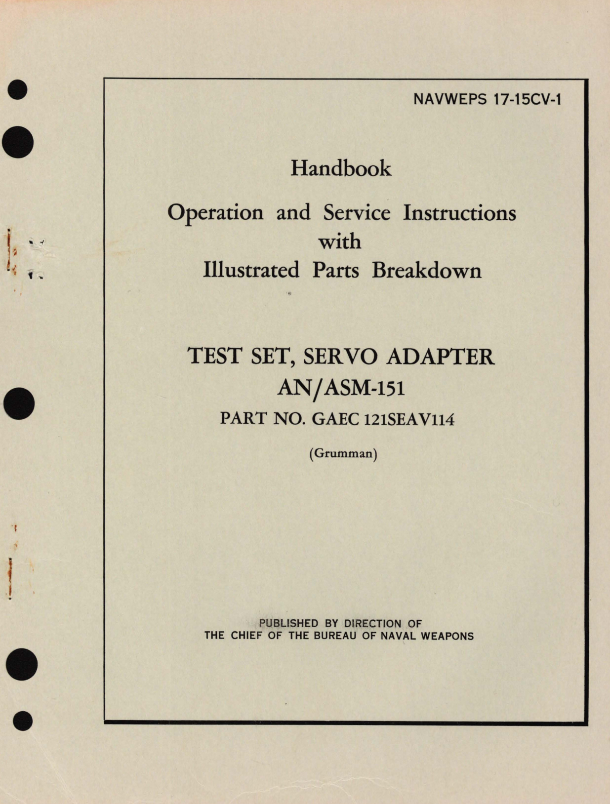 Sample page 1 from AirCorps Library document: Operation and Service Instructions with Parts Breakdown for Test Set, Servo Adapter AN/ASM-151 Parts No. GAEC 121SEAV114