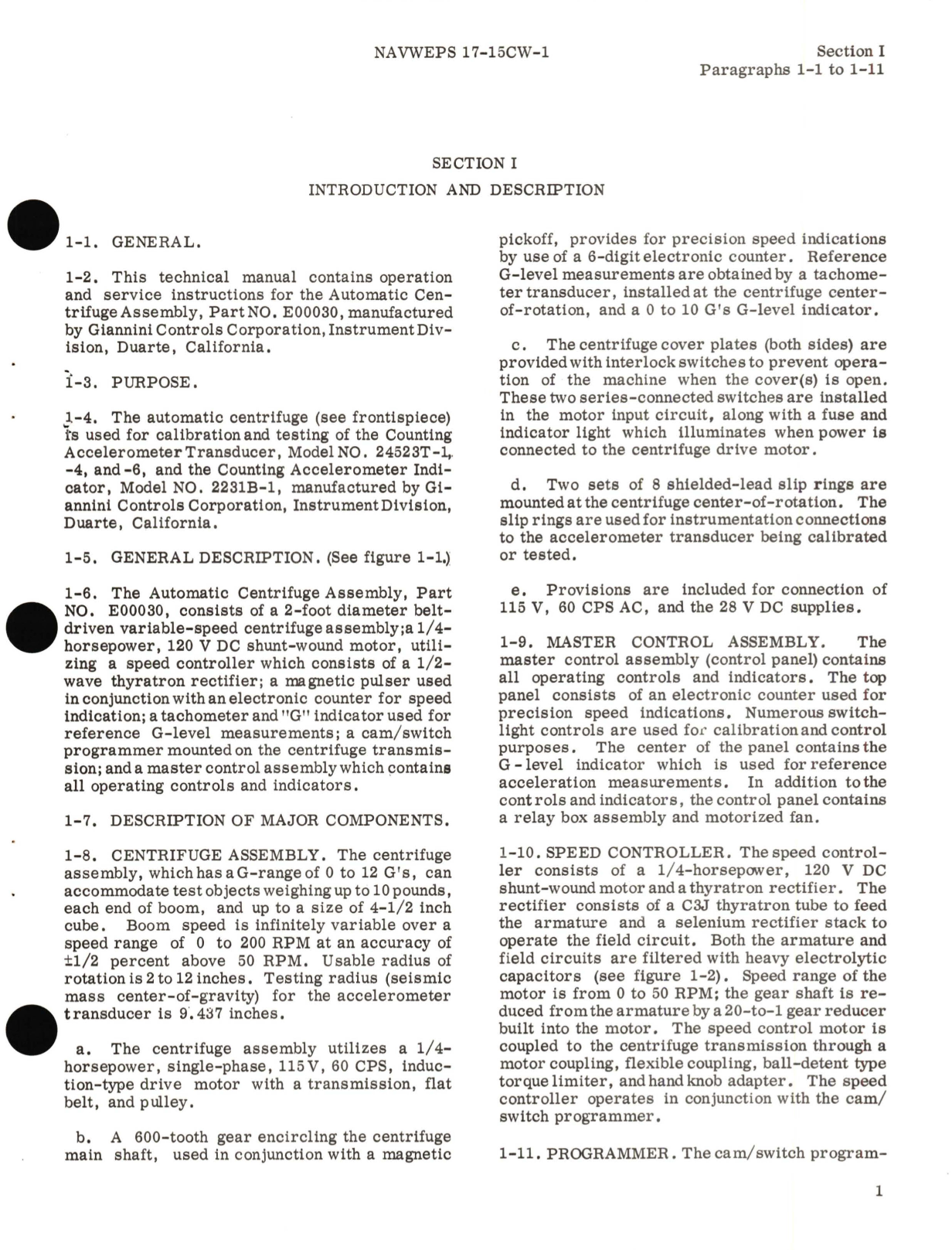 Sample page 7 from AirCorps Library document: Operation and Service Instructions for Automatic Centrifuge Part No. E00030 