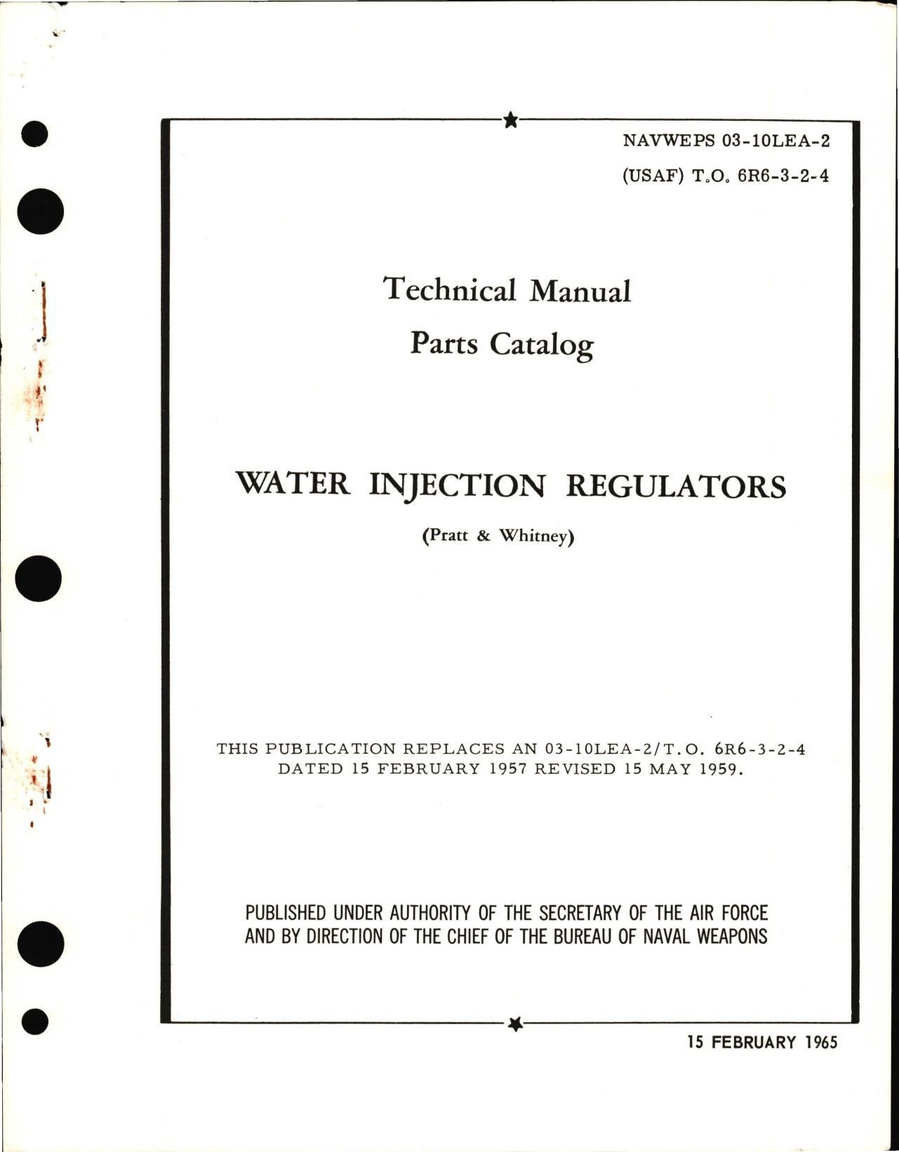 Sample page 1 from AirCorps Library document: Parts Catalog for Water Injection Regulators 