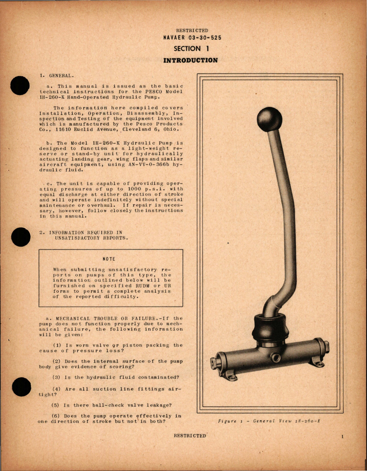 Sample page 5 from AirCorps Library document: Operation, Service & Overhaul Instructions with Parts Catalog for Hydraulic Hand Pump - 1H-260-K, 1H437-F, and 1H-623-A 