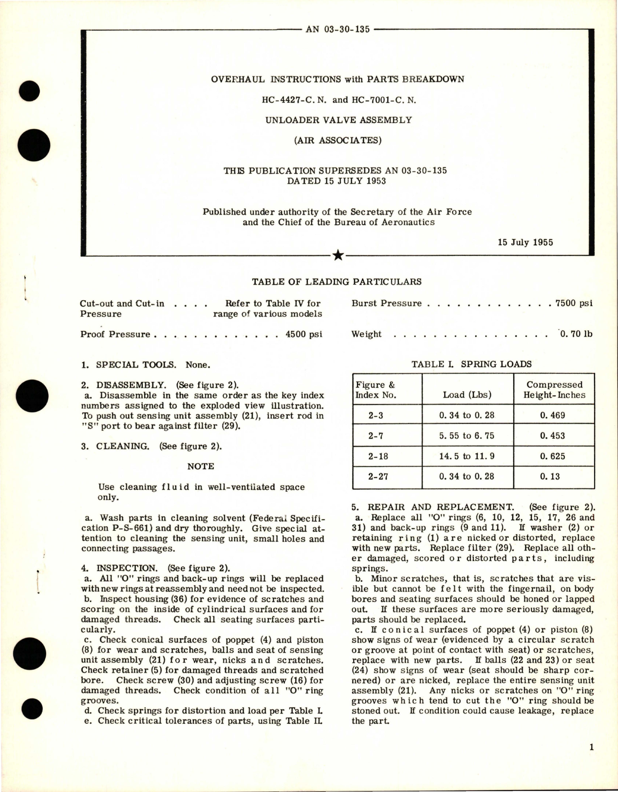 Sample page 1 from AirCorps Library document: Overhaul Instructions with Parts Breakdown for Unloader Valve Assembly - HC-4427-C.N. and HC-7001-C.N.