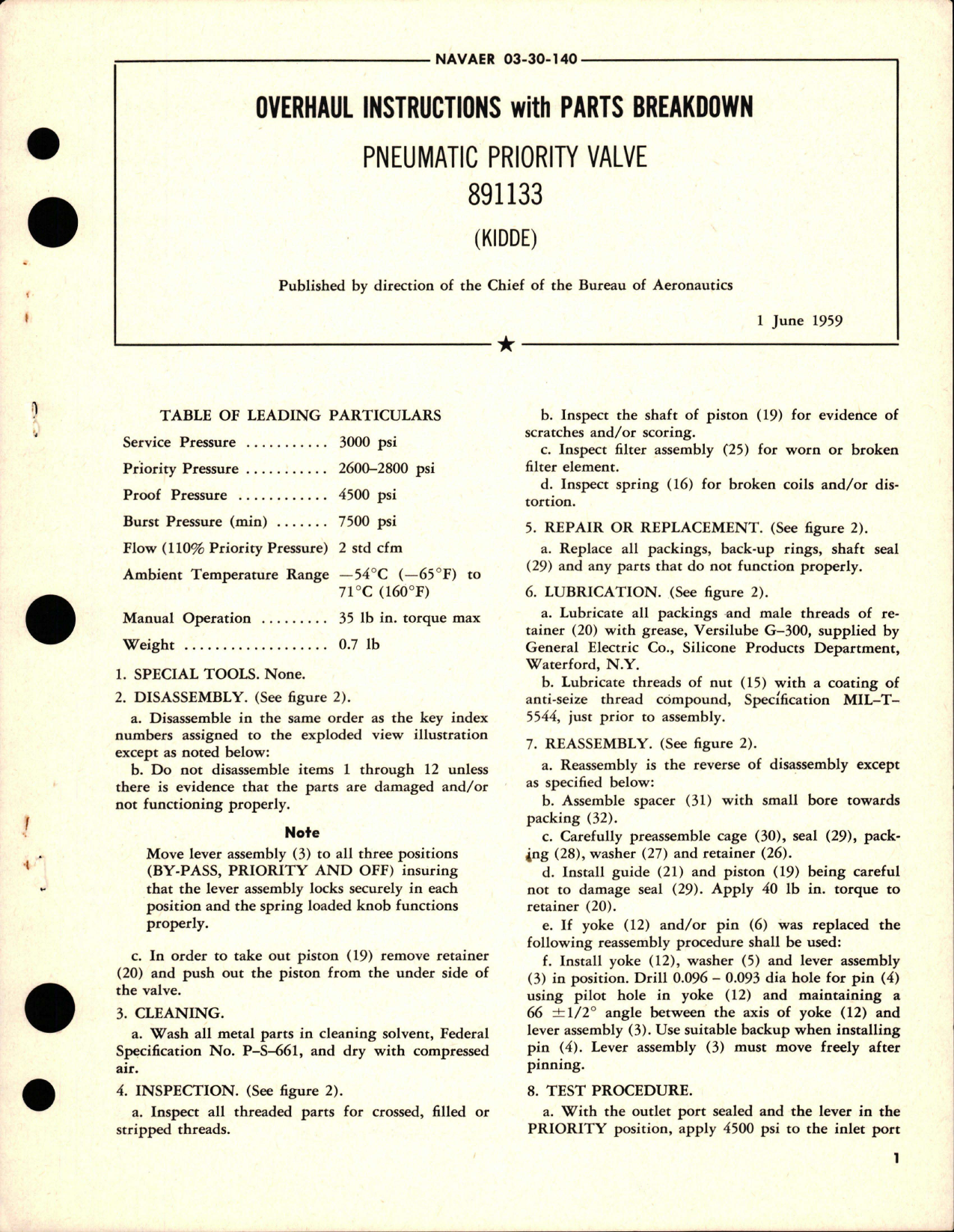Sample page 1 from AirCorps Library document: Overhaul Instructions with Parts Breakdown for Pneumatic Priority Valve - 891133 