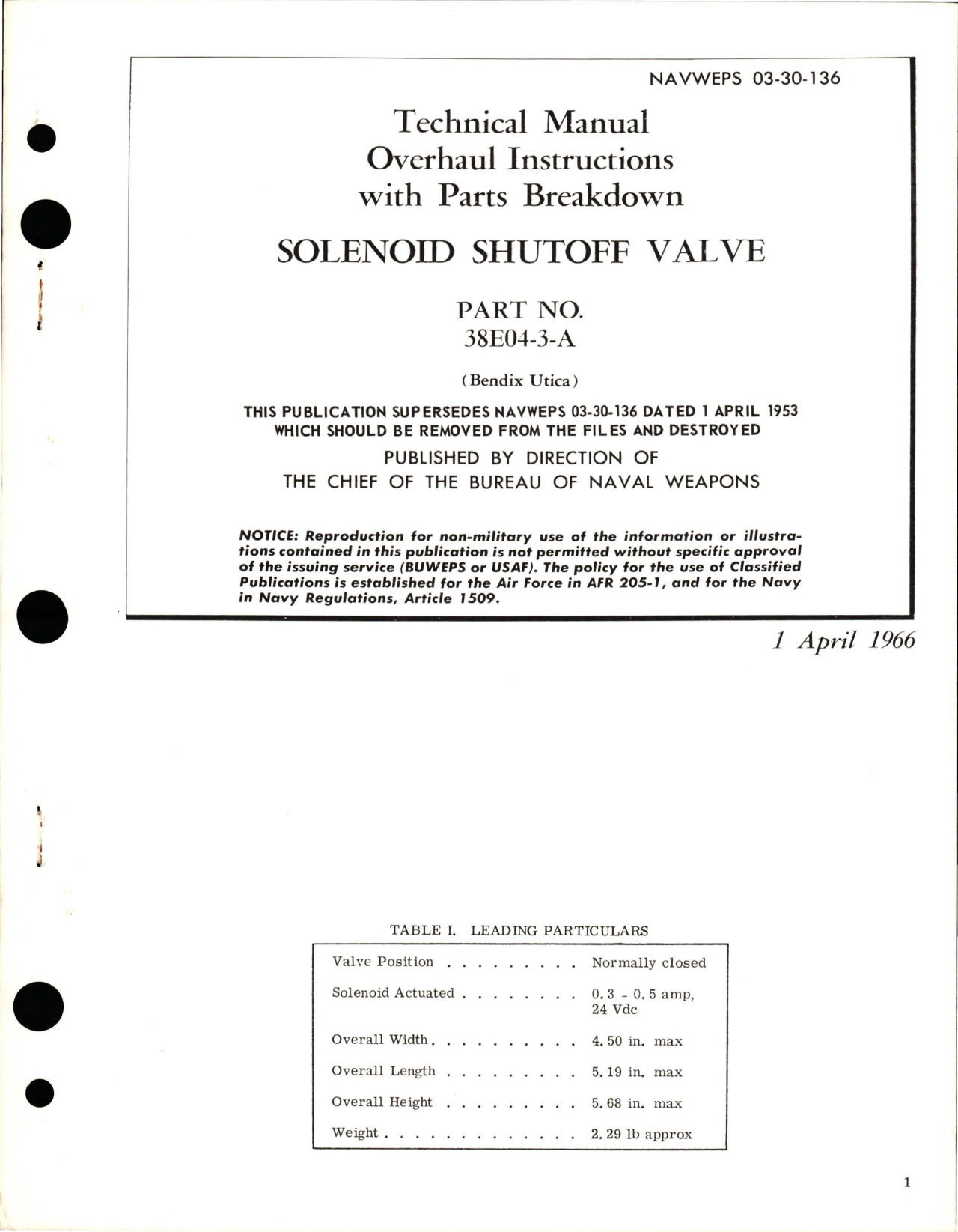 Sample page 1 from AirCorps Library document: Overhaul Instructions with Parts Breakdown for Solenoid Shutoff Valve - Part 38E04-3-A