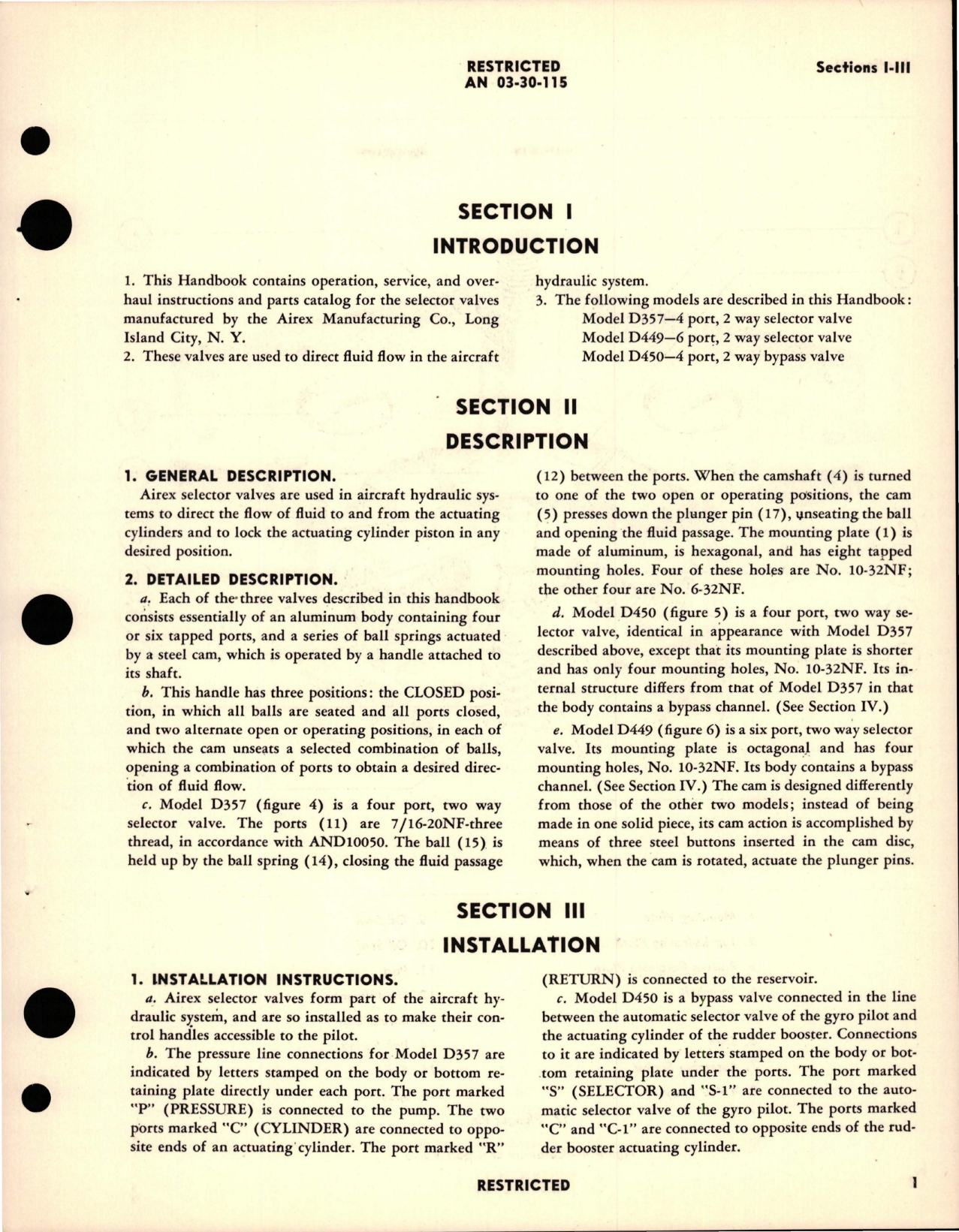 Sample page 7 from AirCorps Library document: Instructions with Parts Catalog for Hydraulic Selector Valves - Models D357, D449, and D450