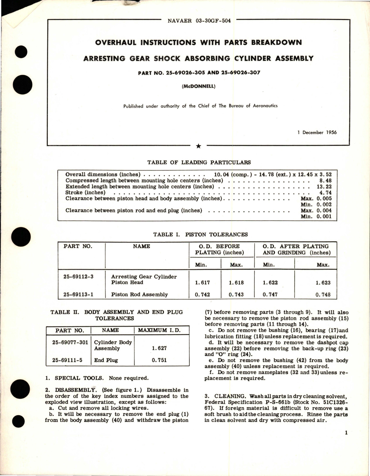 Sample page 1 from AirCorps Library document: Overhaul Instructions with Parts Breakdown for Arresting Gear Shock Absorbing Cylinder Assembly - Parts 25-69026-305 and 25-69026-307