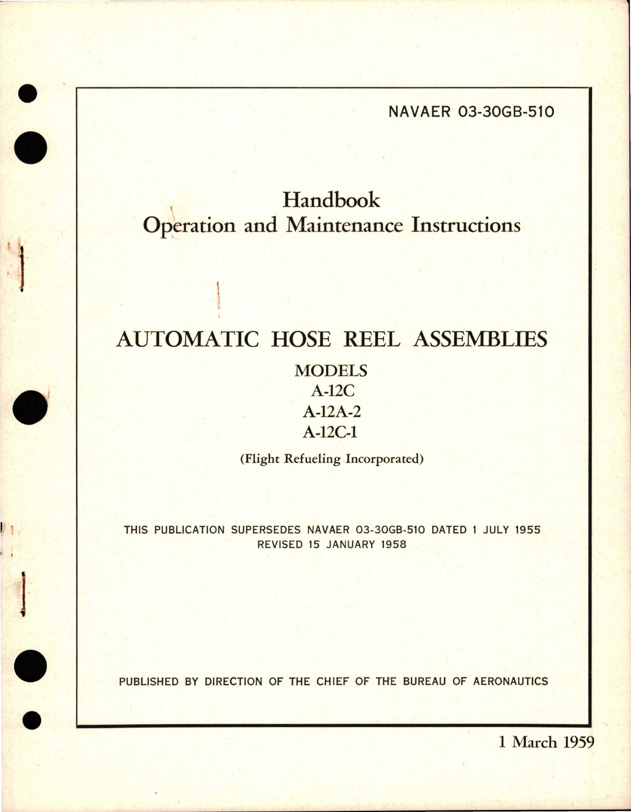 Sample page 1 from AirCorps Library document: Operation and Maintenance Instructions for Automatic Hose Reel Assembly - Models A-12C, A-12A-2, and A-12C-1