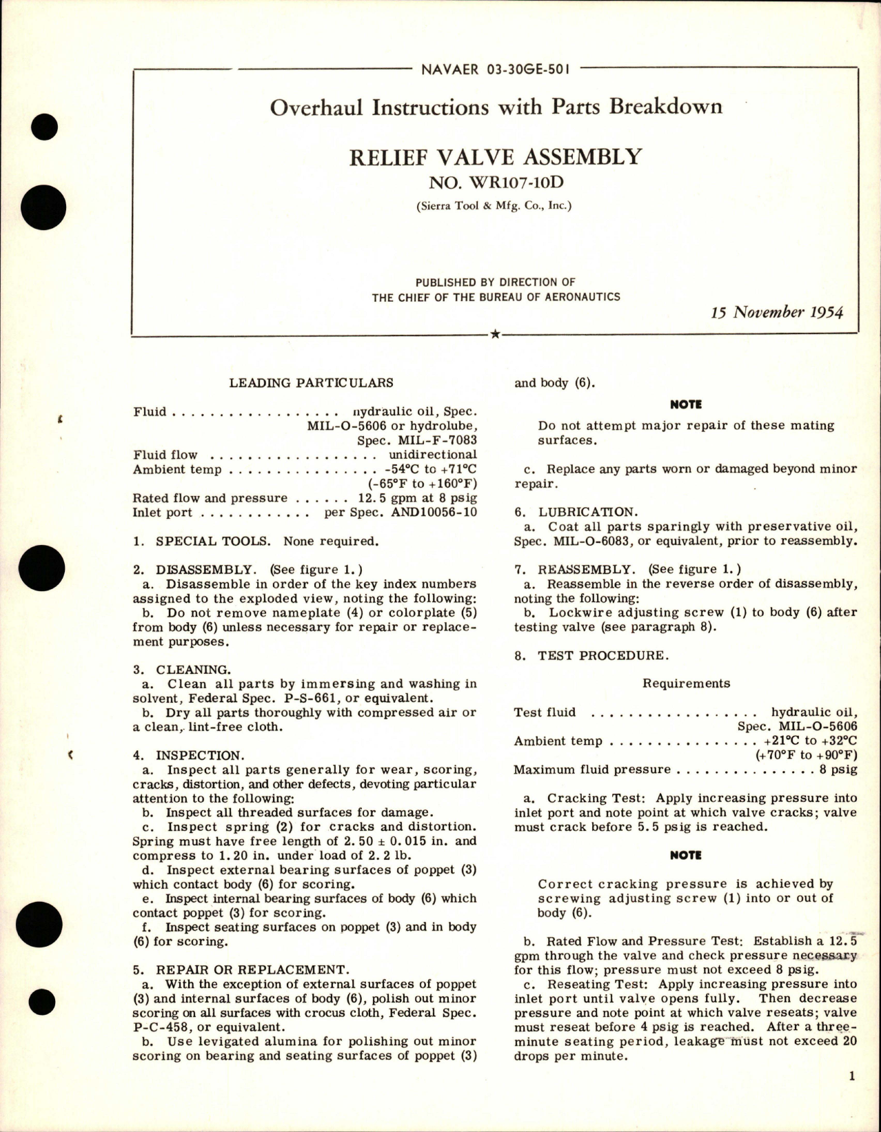 Sample page 1 from AirCorps Library document: Overhaul Instructions with Parts Breakdown for Relief Valve Assembly - WR107-10D
