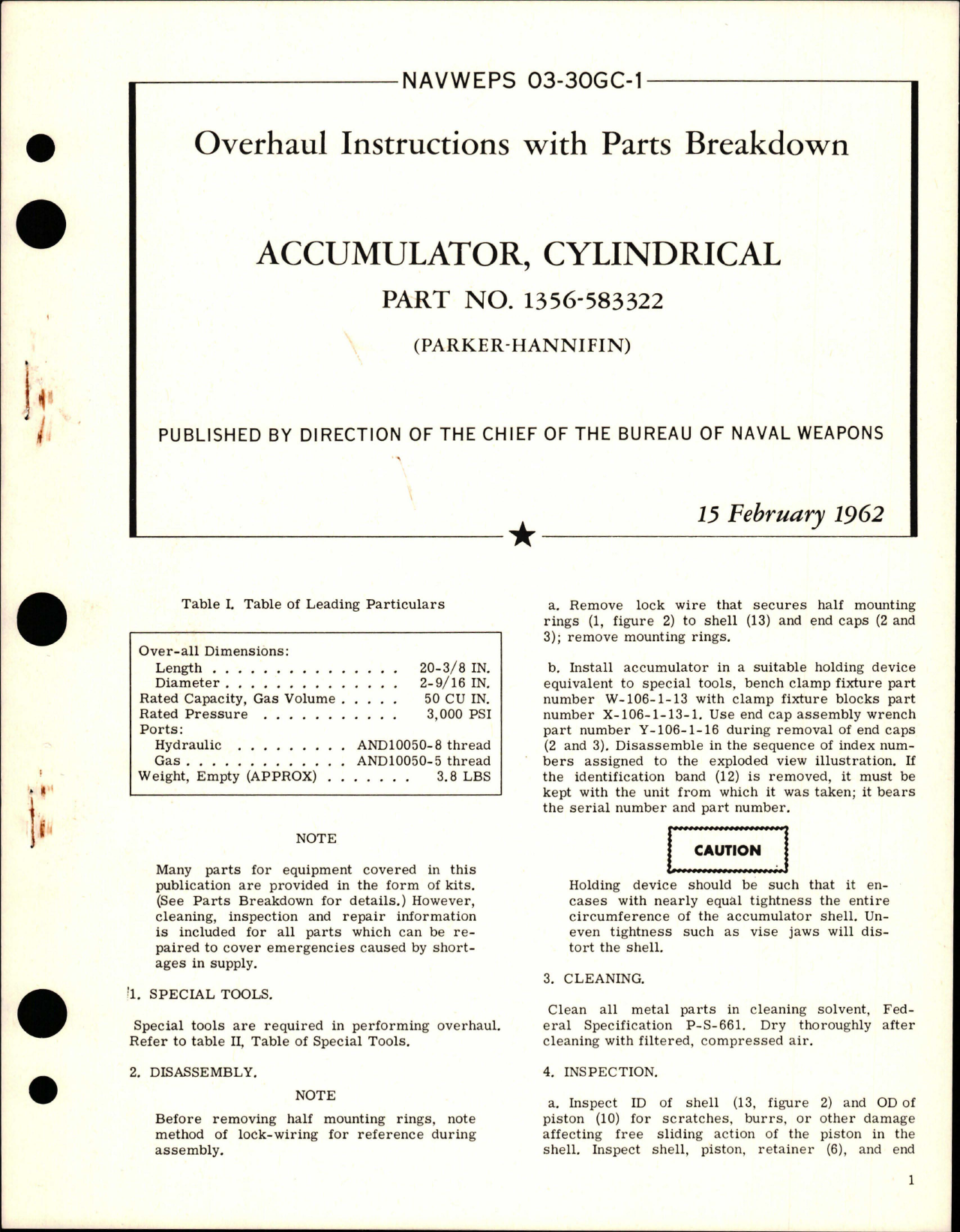 Sample page 1 from AirCorps Library document: Overhaul Instructions with Parts Breakdown for Cylindrical Accumulator - Part 1356-583322