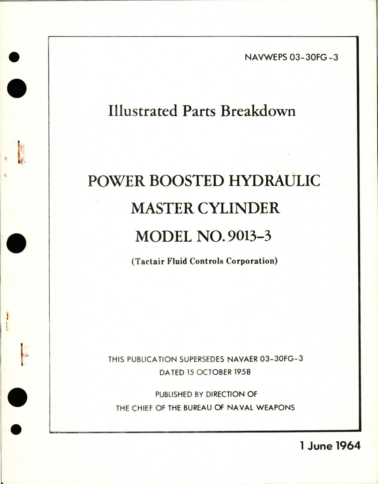 Sample page 1 from AirCorps Library document: Illustrated Parts Breakdown for Power Boosted Hydraulic Master Cylinder - Model 9013-3