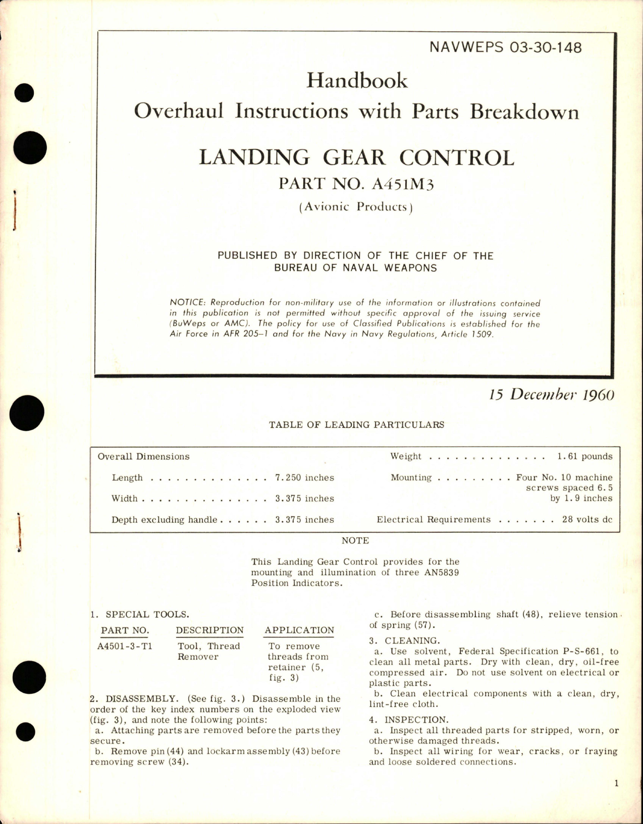 Sample page 1 from AirCorps Library document: Overhaul Instructions with Parts Breakdown for Landing Gear Control - Part A451M3