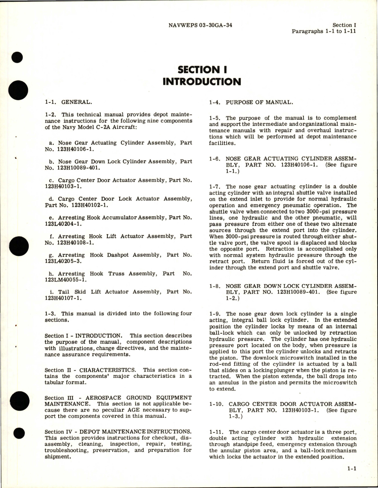 Sample page 7 from AirCorps Library document: Depot Maintenance for Nose Gear Actuating and Down Lock Cylinder, Cargo Center Door and Door Lock Actuator, Arresting Hook Accumulator - Lift Actuator - Dashpot and Truss, Tail Skid Lift Actuator