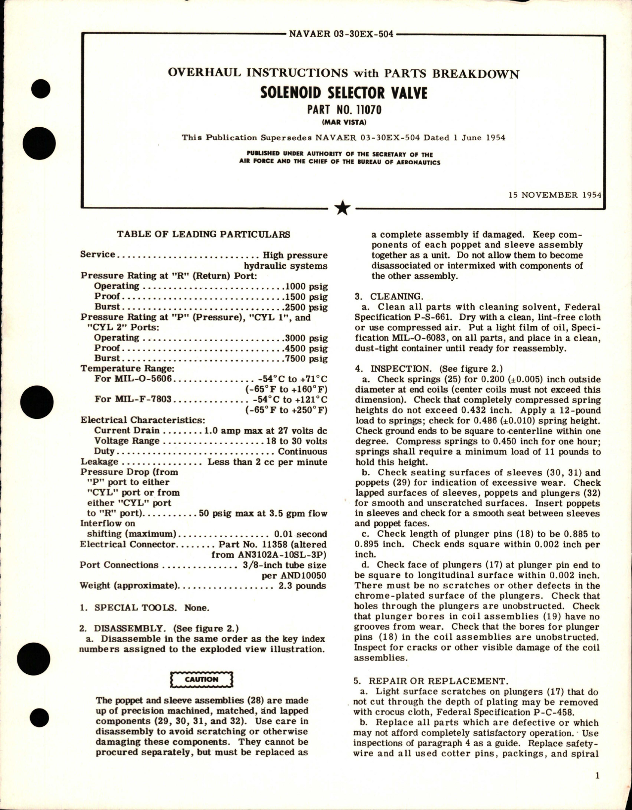 Sample page 1 from AirCorps Library document: Overhaul Instructions with Parts Breakdown for Solenoid Selector Valve - Part 11070