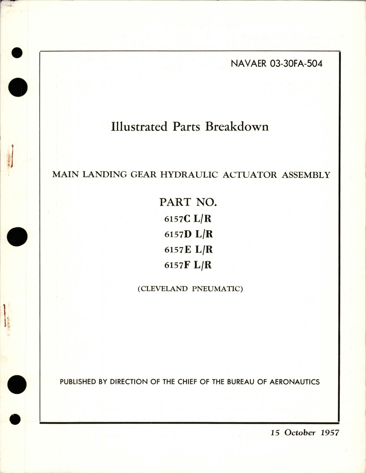 Sample page 1 from AirCorps Library document: Illustrated Parts Breakdown for Main Landing Gear Hydraulic Actuator Assembly - Parts 6157C, 6157D, 6157E, and 6157F