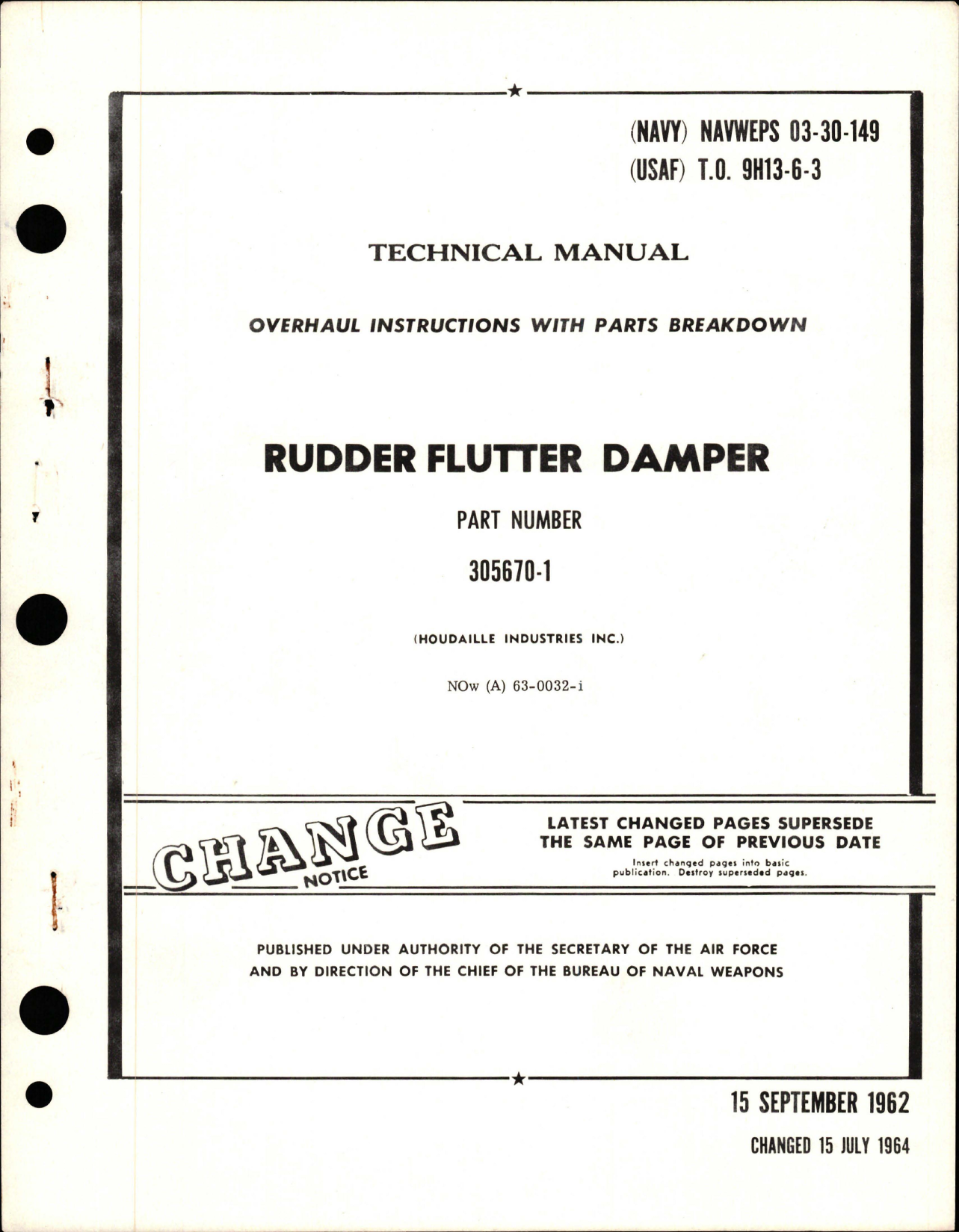 Sample page 1 from AirCorps Library document: Overhaul Instructions with Parts Breakdown for Rudder Flutter Damper - Part 305670-1 