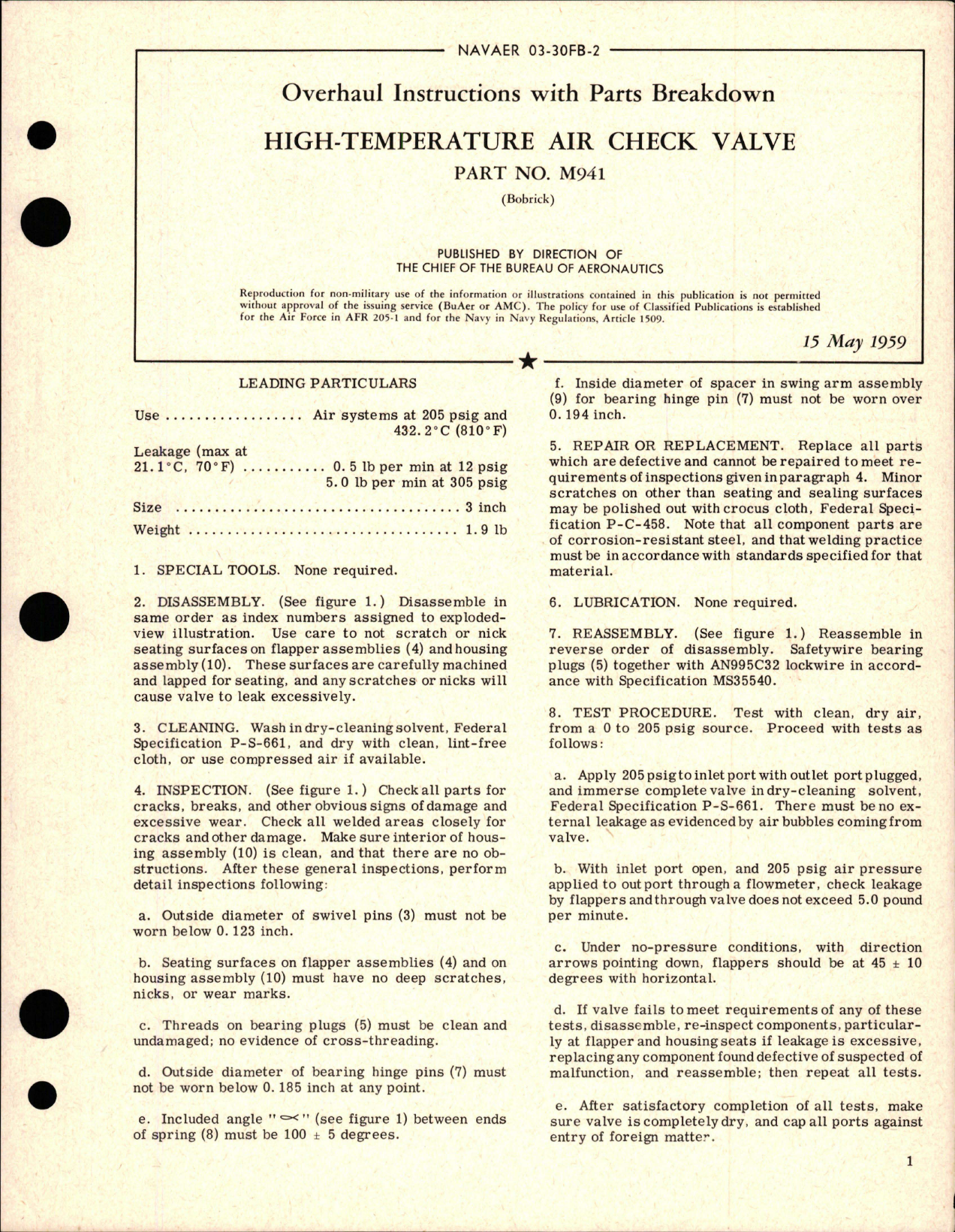 Sample page 1 from AirCorps Library document: Overhaul Instructions with Parts Breakdown for High-Temperature Air Check Valve - Part M941