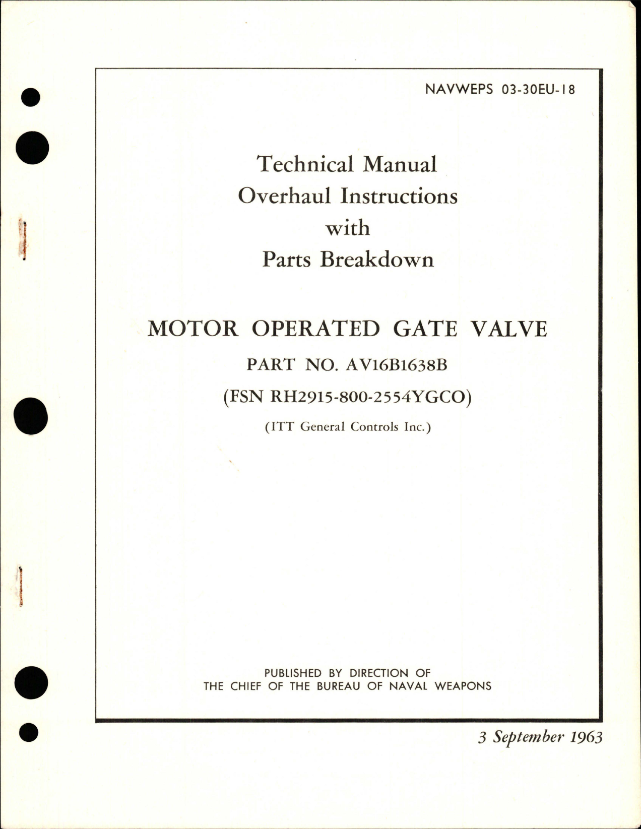 Sample page 1 from AirCorps Library document: Overhaul Instructions with Parts Breakdown for Motor Operated Gate Valve - Part AV16B1638B