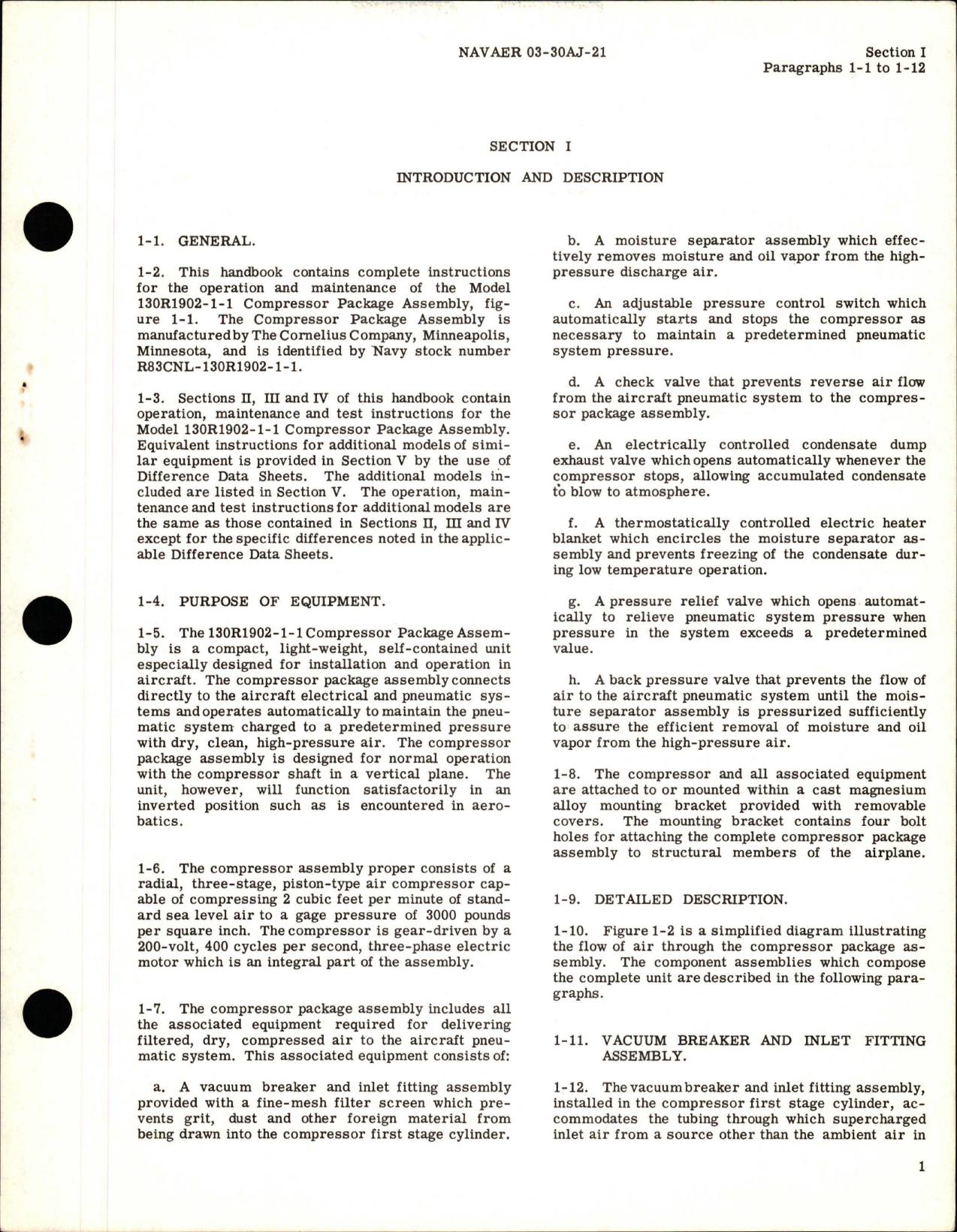 Sample page 5 from AirCorps Library document: Operation and Maintenance Instructions for Compressor Package Assembly - Models 130R1902 and 130R1902-1-1
