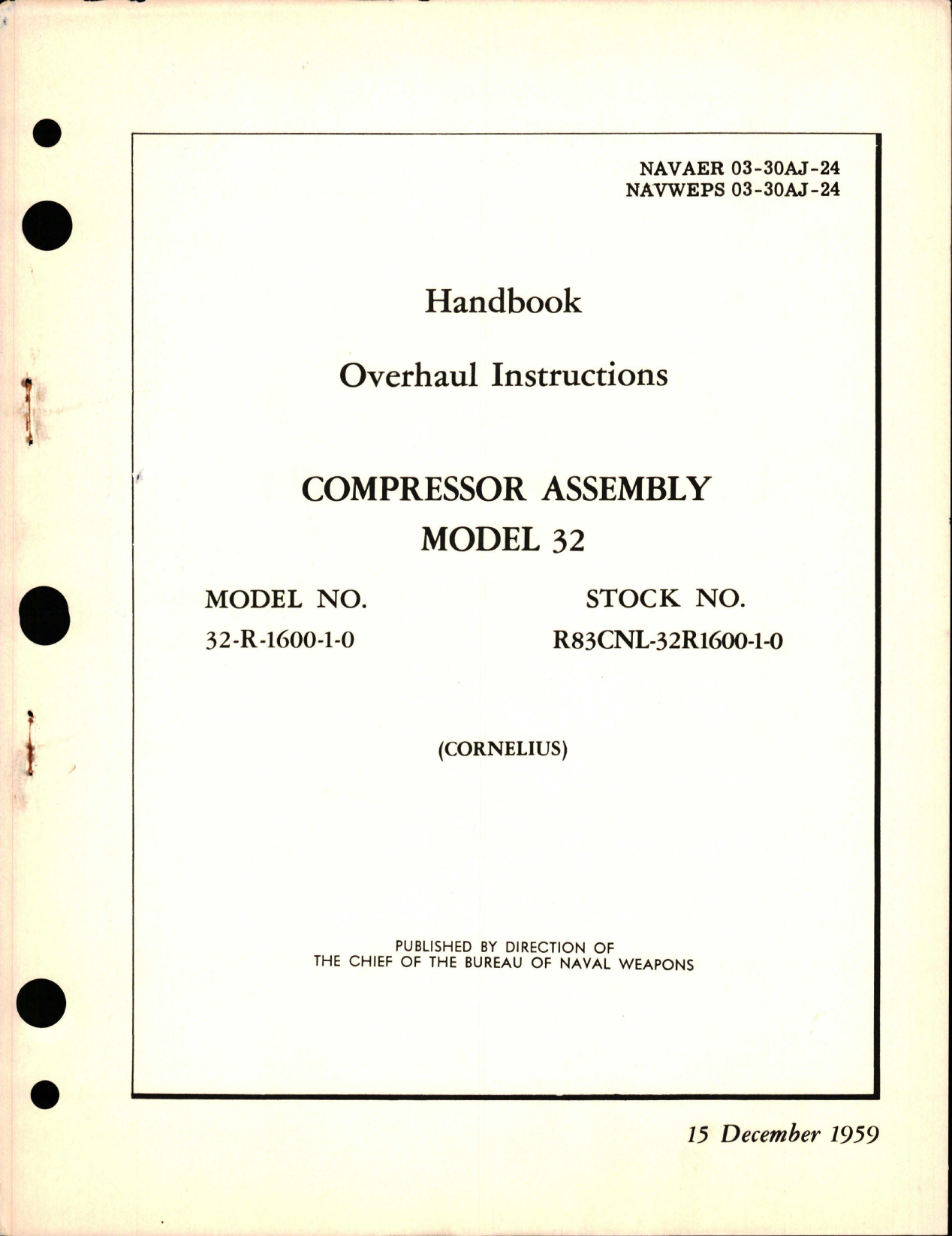 Sample page 1 from AirCorps Library document: Overhaul Instructions for Compressor Assembly - Model 32-R-1600-1-0