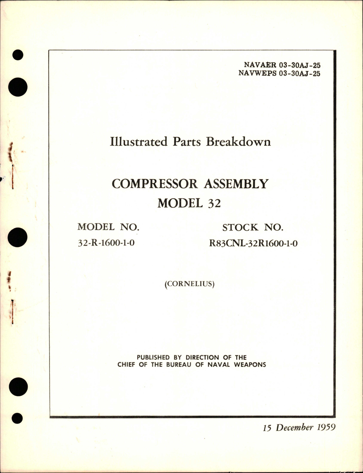 Sample page 1 from AirCorps Library document: Illustrated Parts Breakdown for Compressor Assembly - Model 32-R-1600-1-0