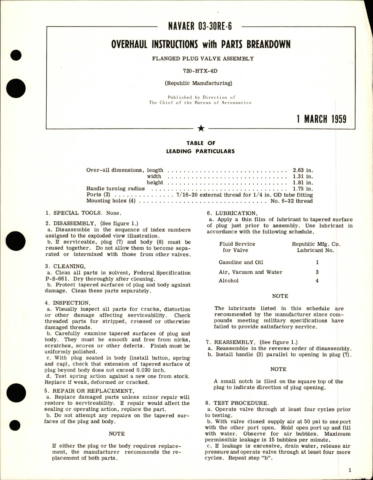 Sample page 1 from AirCorps Library document: Overhaul Instructions with Parts Breakdown for Flanged Plug Valve Assembly - 720-HTX-4D