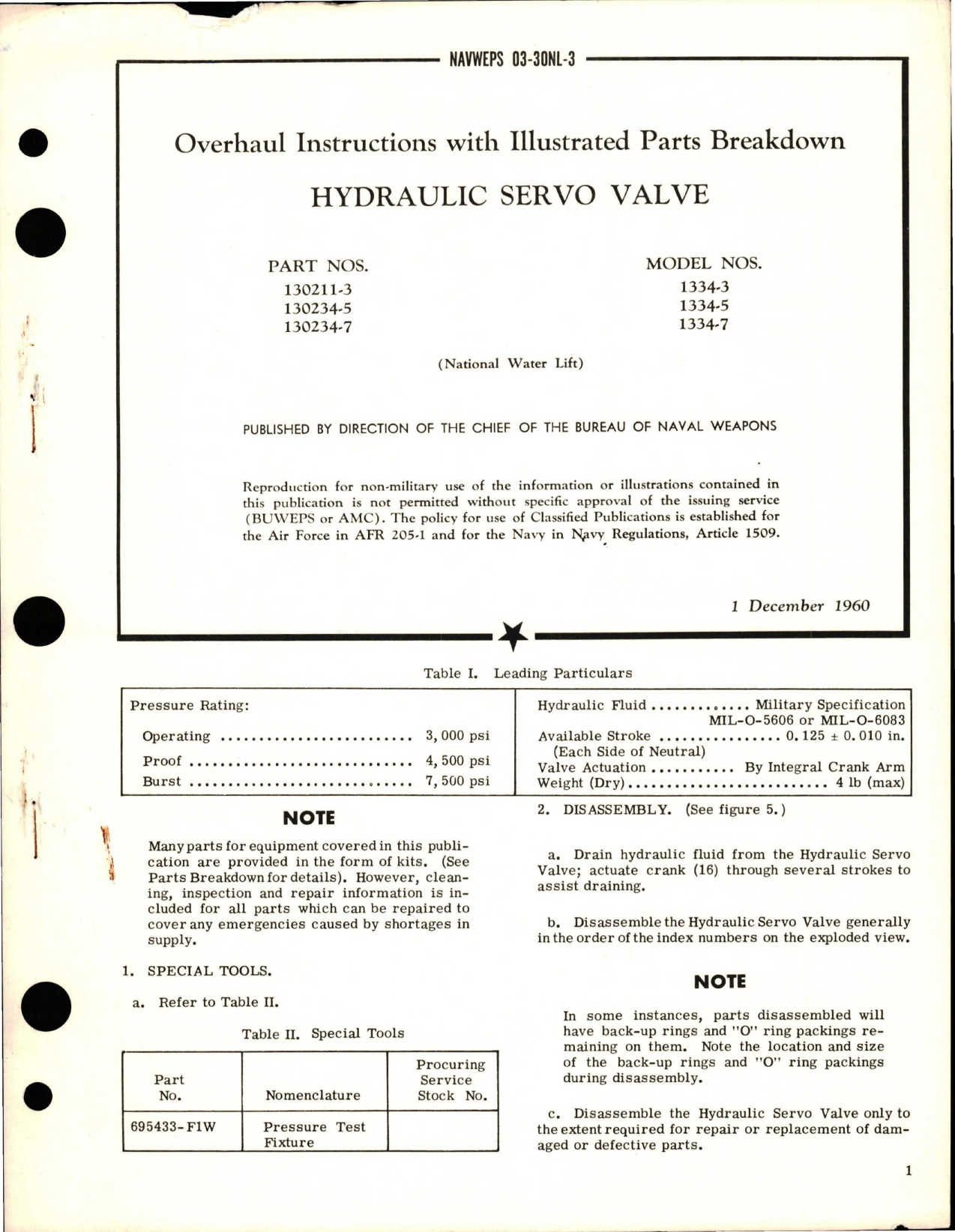 Sample page 1 from AirCorps Library document: Overhaul Instructions with Illustrated Parts for Hydraulic Servo Valve - Parts 130211-3, 130234-5, and 130234-7