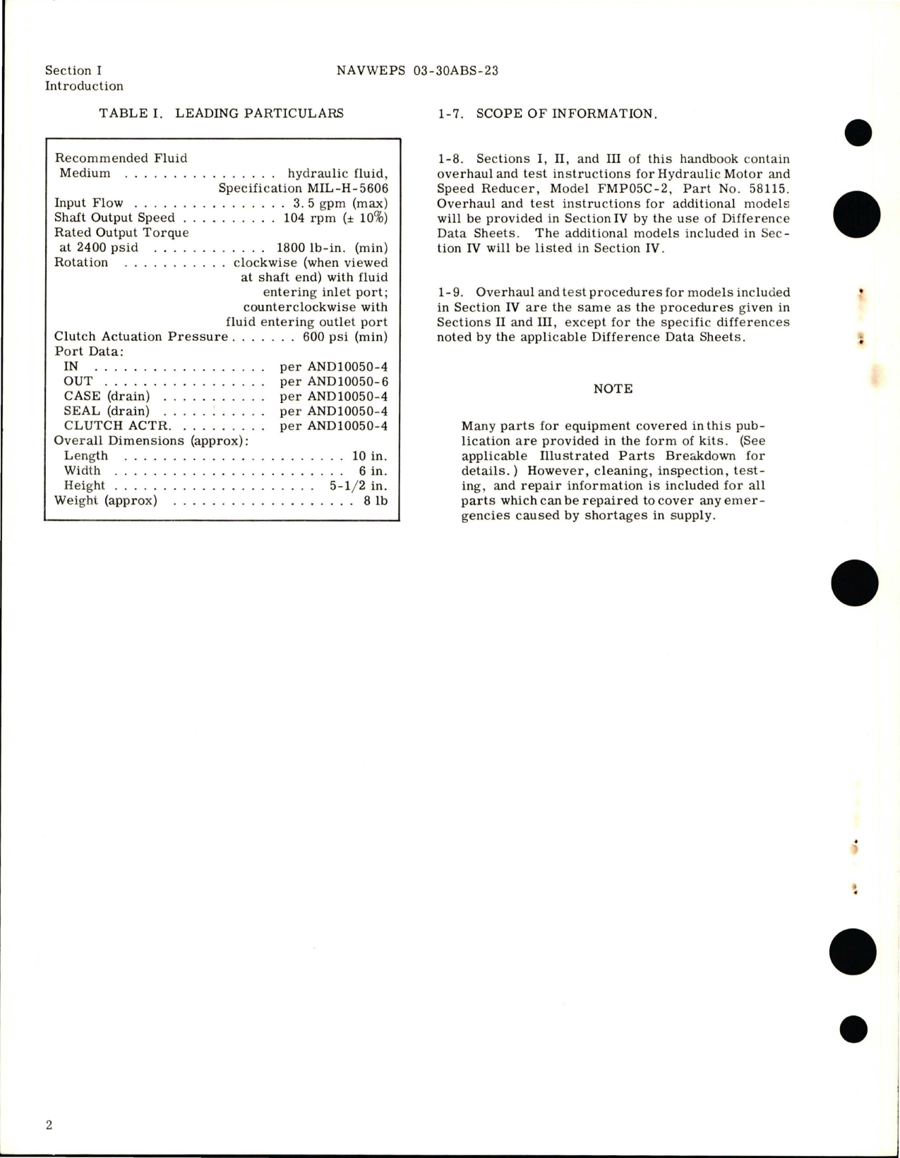 Sample page 6 from AirCorps Library document: Overhaul Instructions for Hydraulic Motor and Speed Reducer - Model FMP05C-2, Part 58115 