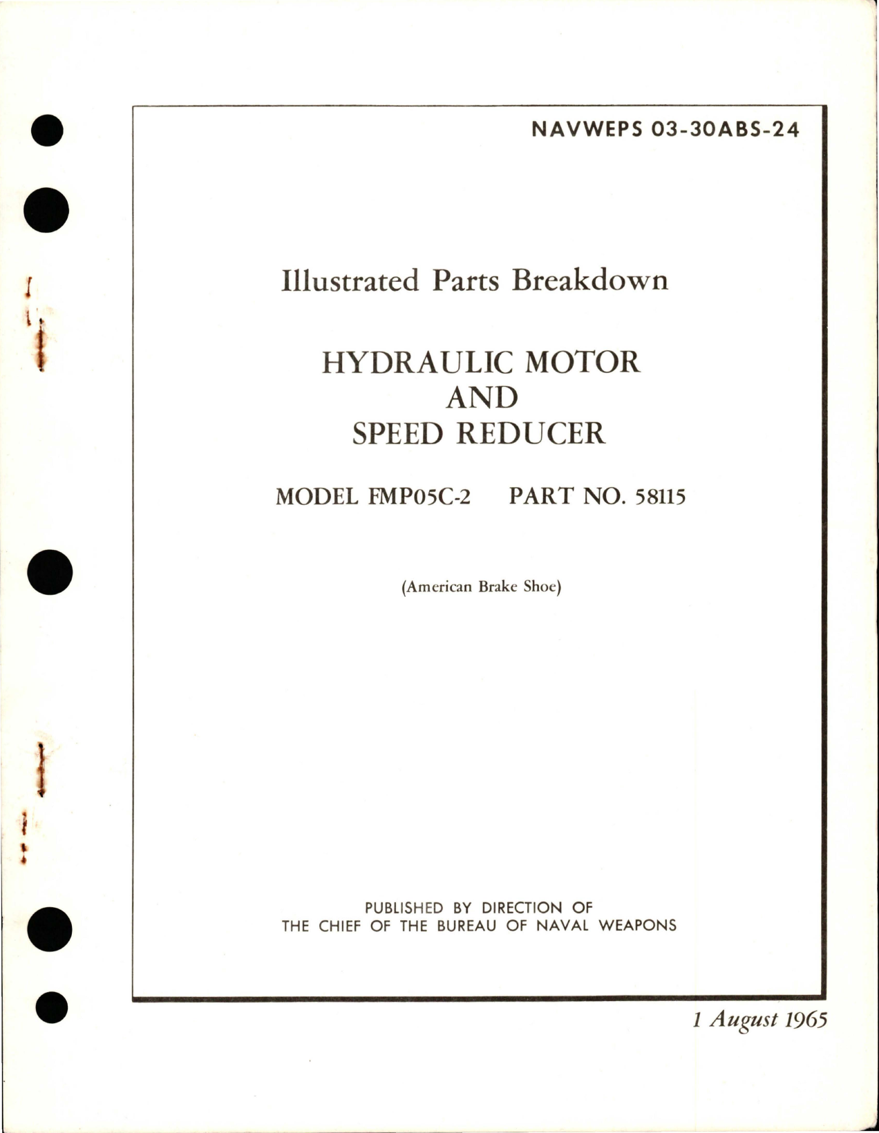 Sample page 1 from AirCorps Library document: Illustrated Parts Breakdown for Hydraulic Motor & Speed Reducer - Model FMP05C-2 - Part 58115