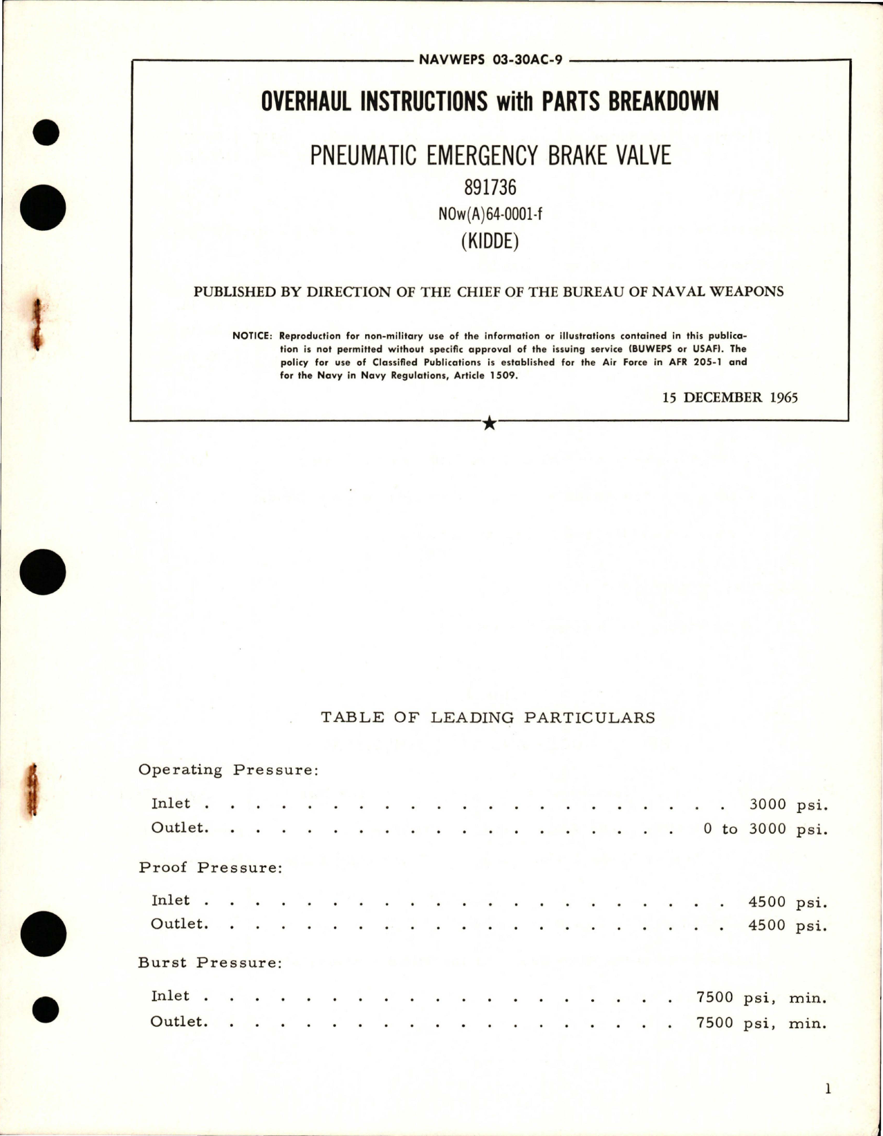 Sample page 1 from AirCorps Library document: Overhaul Instructions with Parts Breakdown for Pneumatic Emergency Brake Valve - 891736