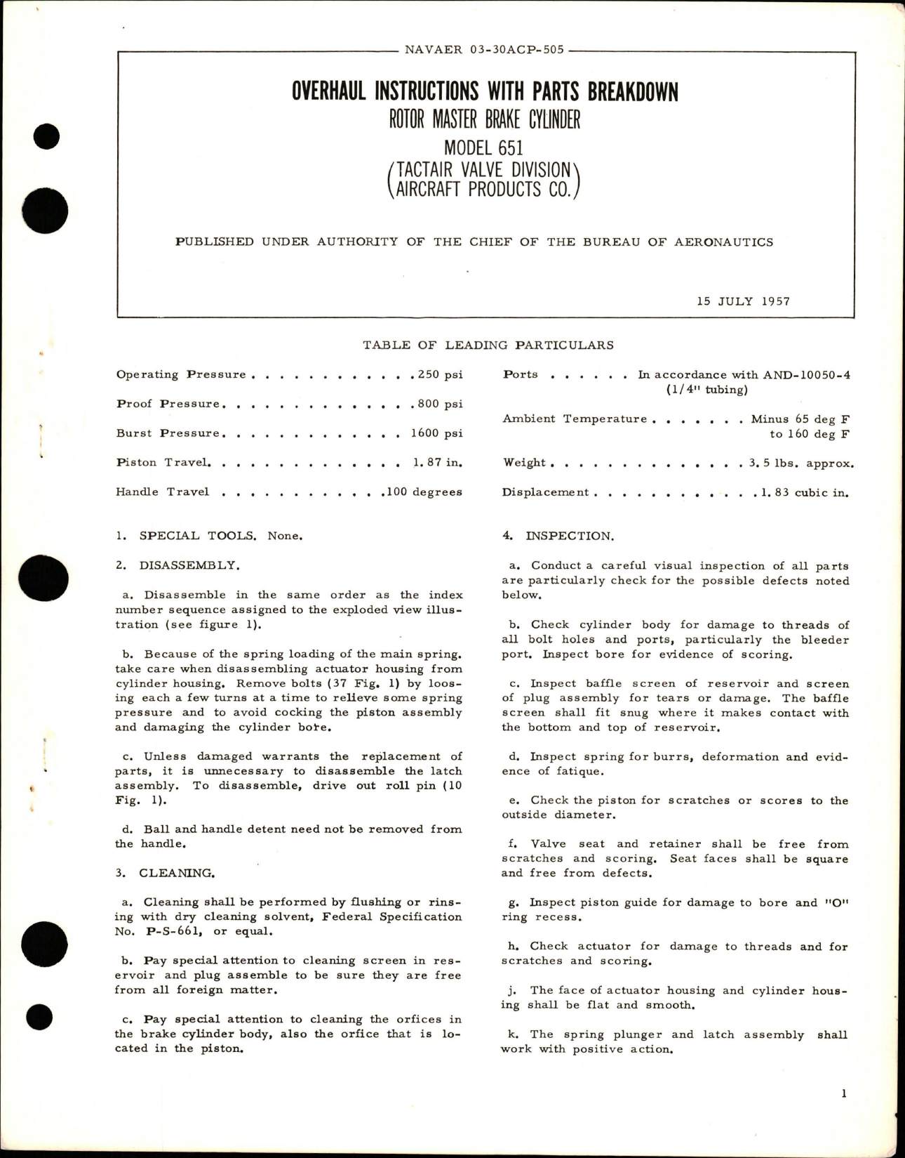 Sample page 1 from AirCorps Library document: Overhaul Instructions with Parts Breakdown for Rotor Master Brake Cylinder - Model 651