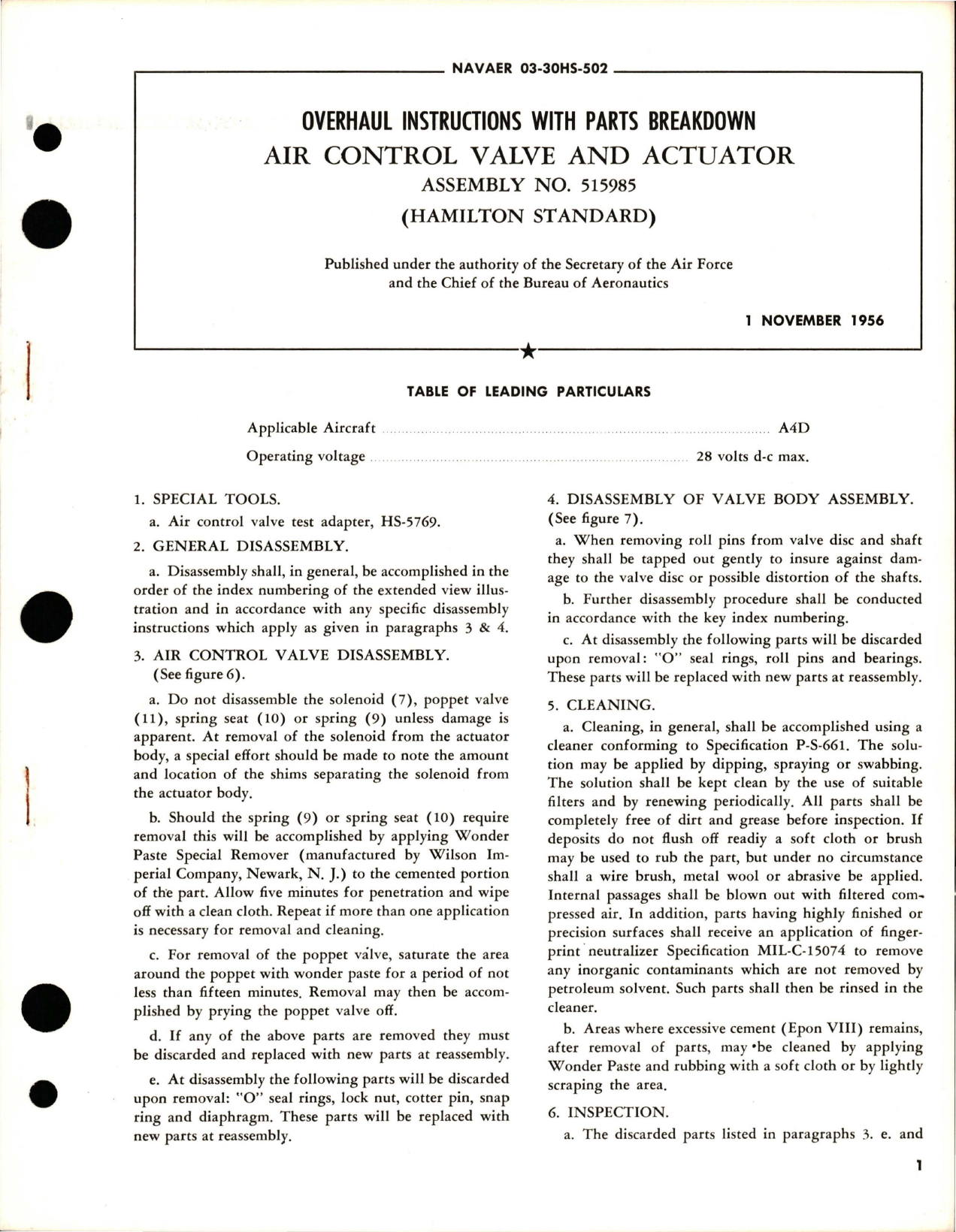 Sample page 1 from AirCorps Library document: Overhaul Instructions with Parts Breakdown for Air Control Valve and Actuator - Assembly 515985