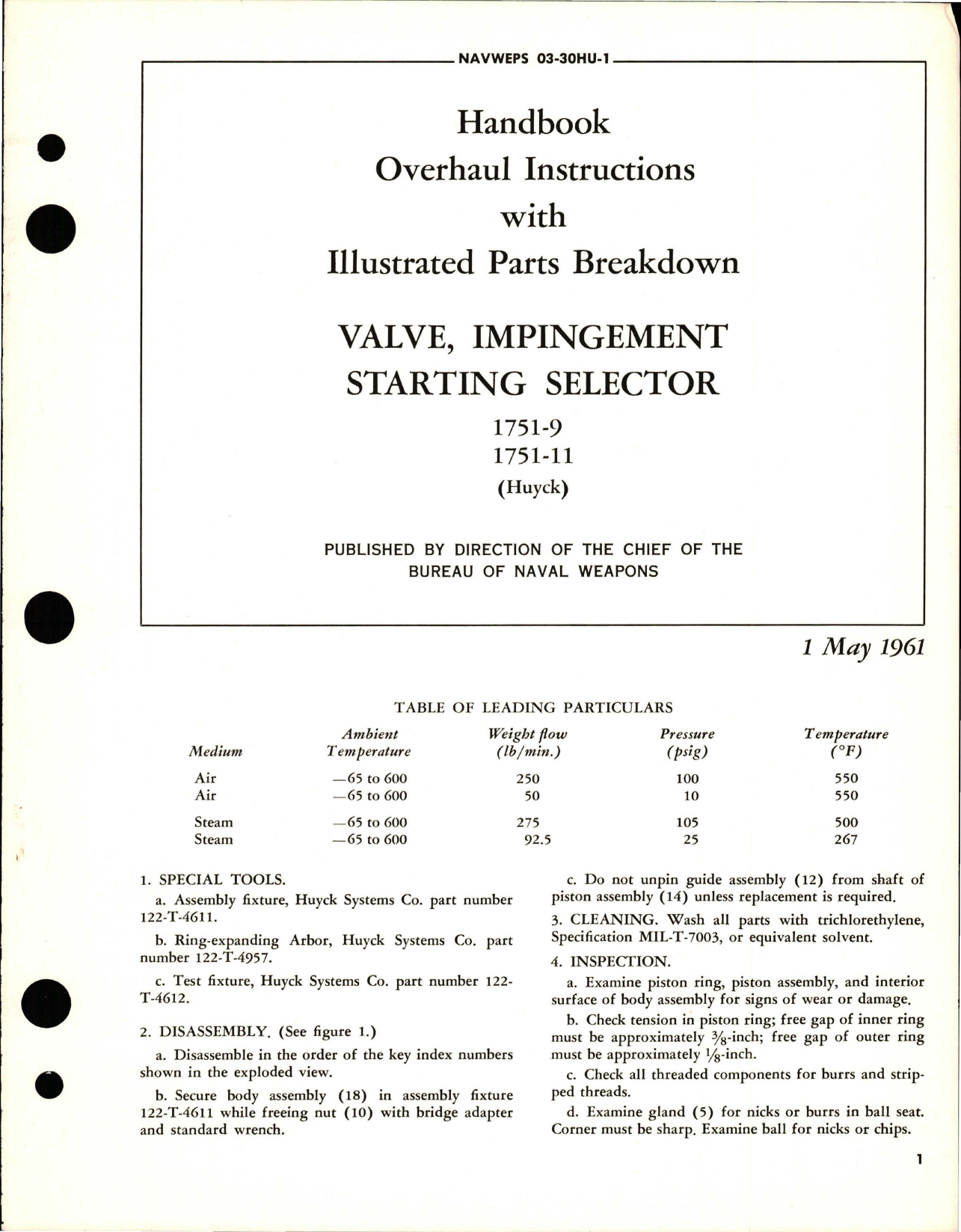 Sample page 1 from AirCorps Library document: Overhaul Instructions with Illustrated Parts Breakdown for Impingement Starting Selector Valve - 1751-9 and 1751-11