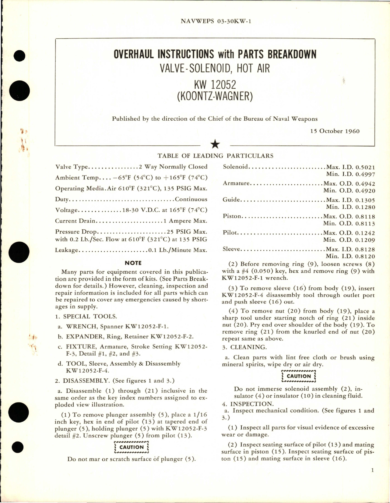 Sample page 1 from AirCorps Library document: Overhaul Instructions with Parts Breakdown for Hot Air Solenoid Valve - KW 12052