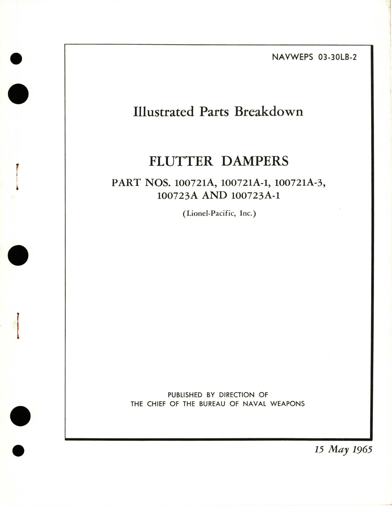Sample page 1 from AirCorps Library document: Illustrated Parts Breakdown for Flutter Dampers - Parts 100721A, 100721A-1, 100721A-3, 100723A, and 100723A-1