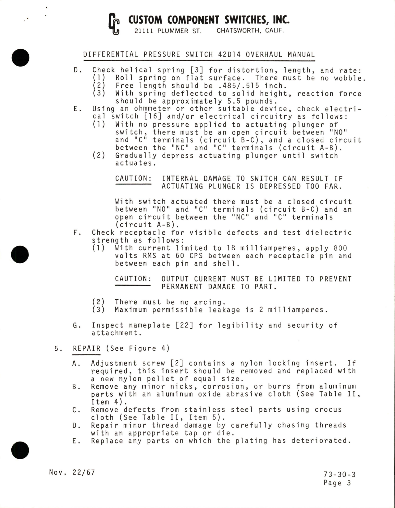 Sample page 5 from AirCorps Library document: Overhaul Manual for Differential Pressure Switch - Part 42D14 