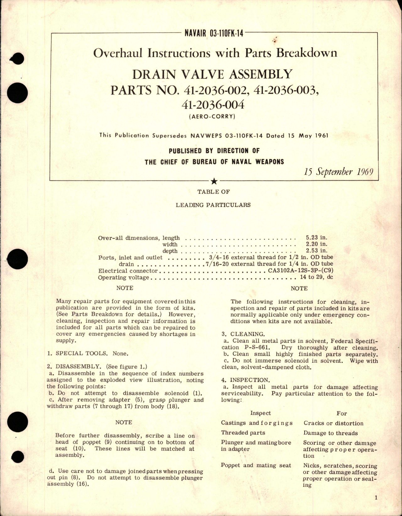 Sample page 1 from AirCorps Library document: Overhaul Instructions with Parts Breakdown for Drain Valve Assembly - Parts 41-2036-002, 41-2036-003, and 41-2036-004