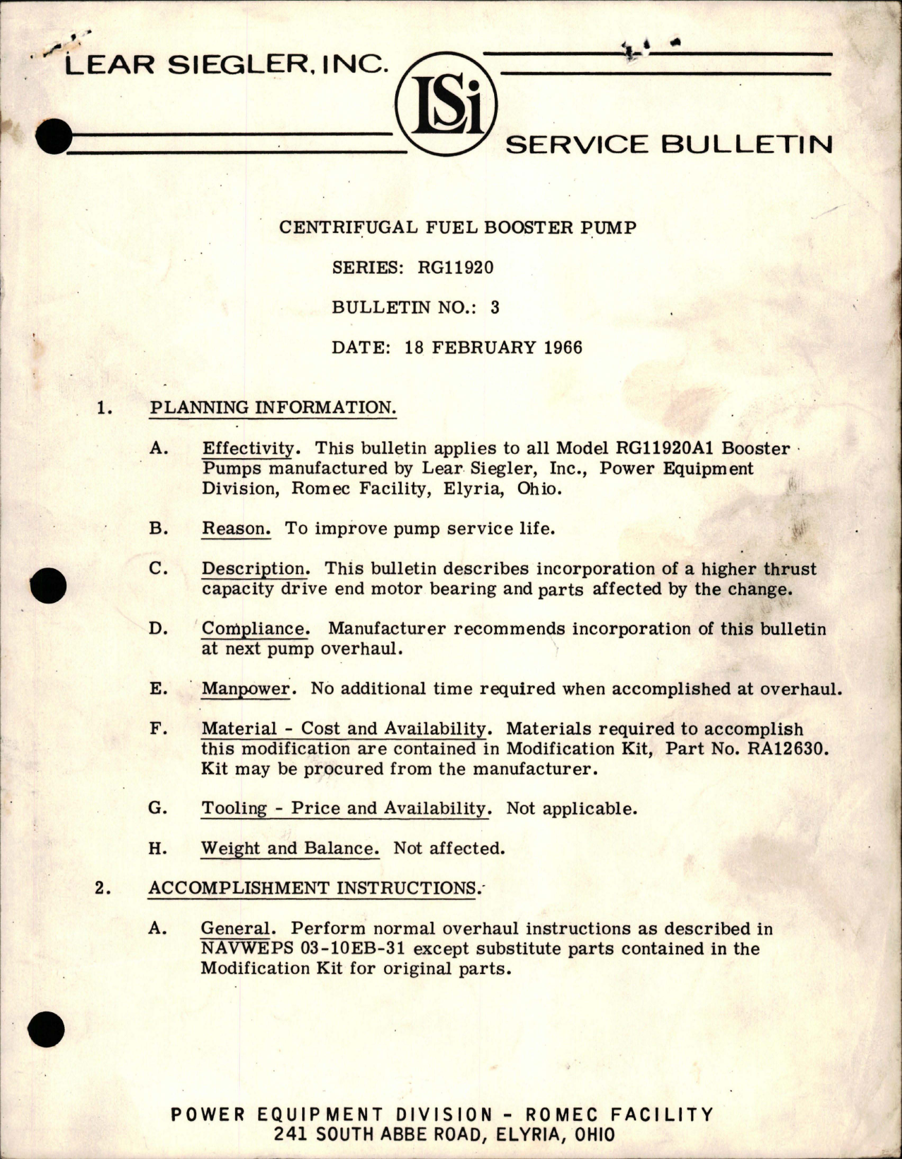 Sample page 1 from AirCorps Library document: Centrifugal Fuel Booster Pump - Series RG11920 