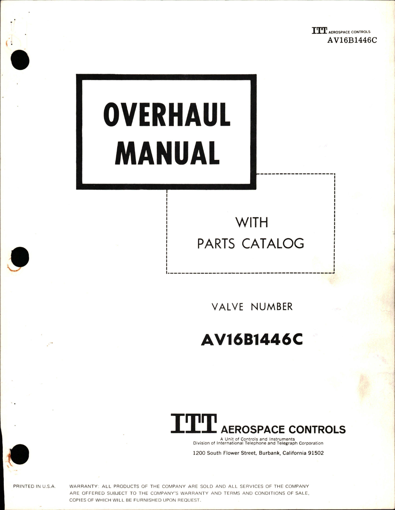 Sample page 1 from AirCorps Library document: Overhaul Manual with Parts Catalog for Motor Operated Gate Valve - AV16B1446C 
