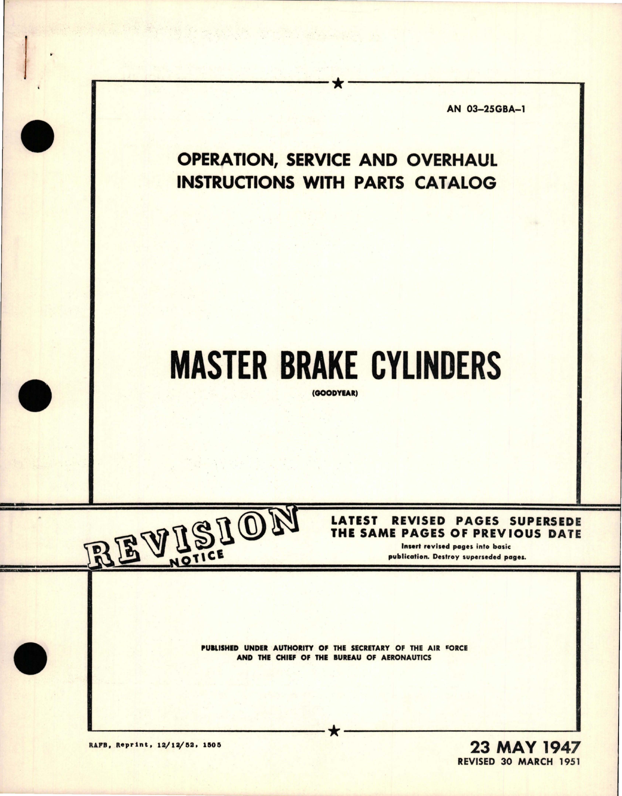 Sample page 1 from AirCorps Library document: Operation, Service and Overhaul Instructions with Parts Catalog for Master Brake Cylinders
