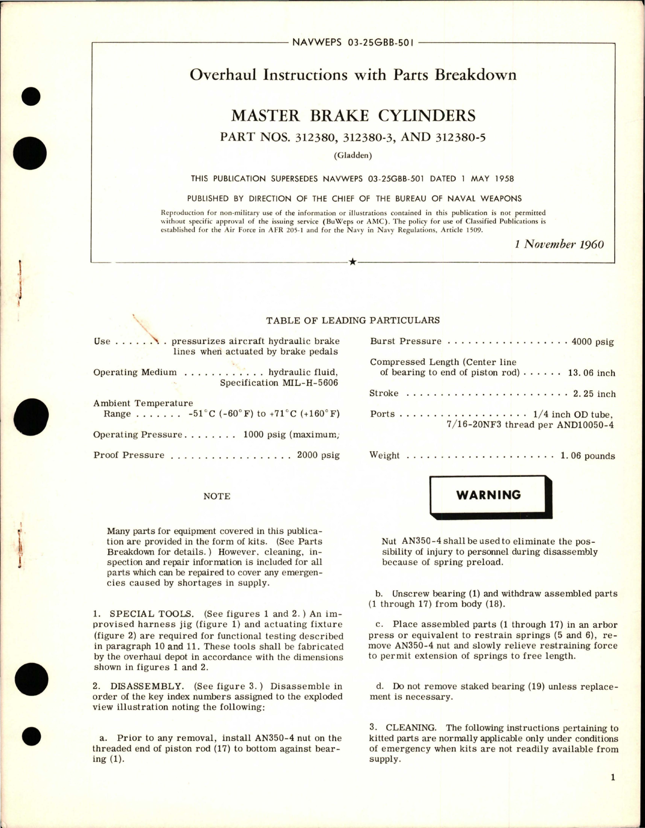 Sample page 1 from AirCorps Library document: Overhaul Instructions with Parts Breakdown for Master Brake Cylinders - Parts 312380, 312380-3, and 312380-5 