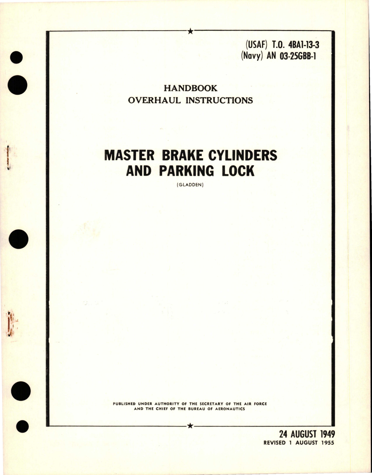 Sample page 1 from AirCorps Library document: Overhaul Instructions for Master Brake Cylinders and Parking Lock