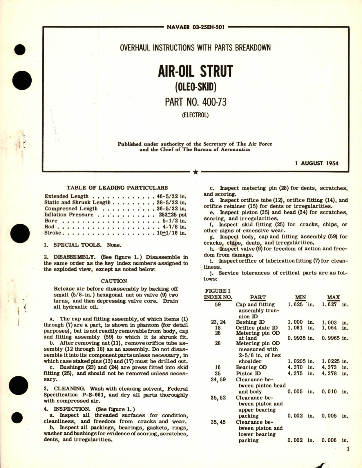 Sample page 1 from AirCorps Library document: Overhaul Instructions with Parts Breakdown for Air-Oil Strut (Oleo-Skid) - Part 400-73