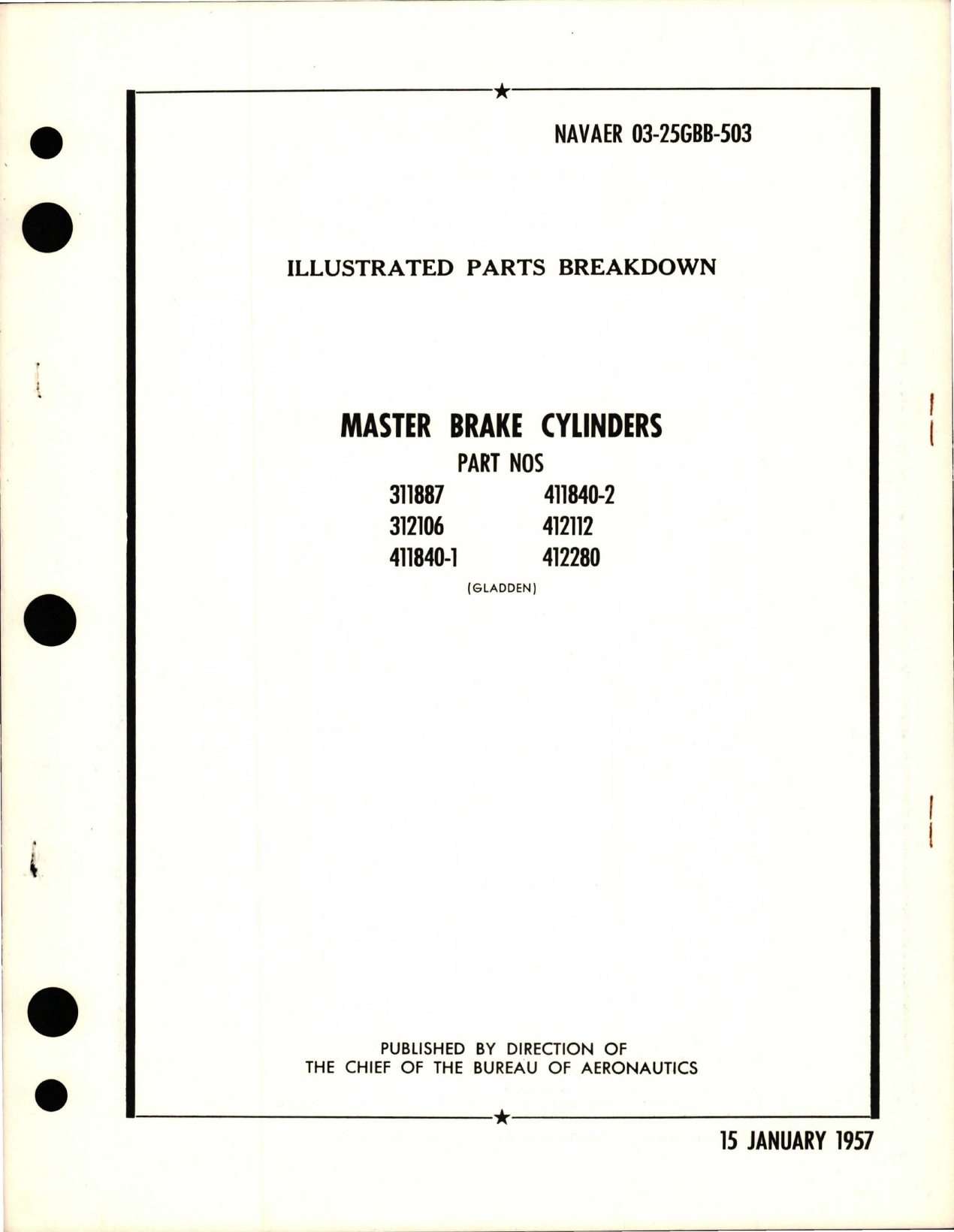 Sample page 1 from AirCorps Library document: Illustrated Parts Breakdown for Master Brake Cylinders 